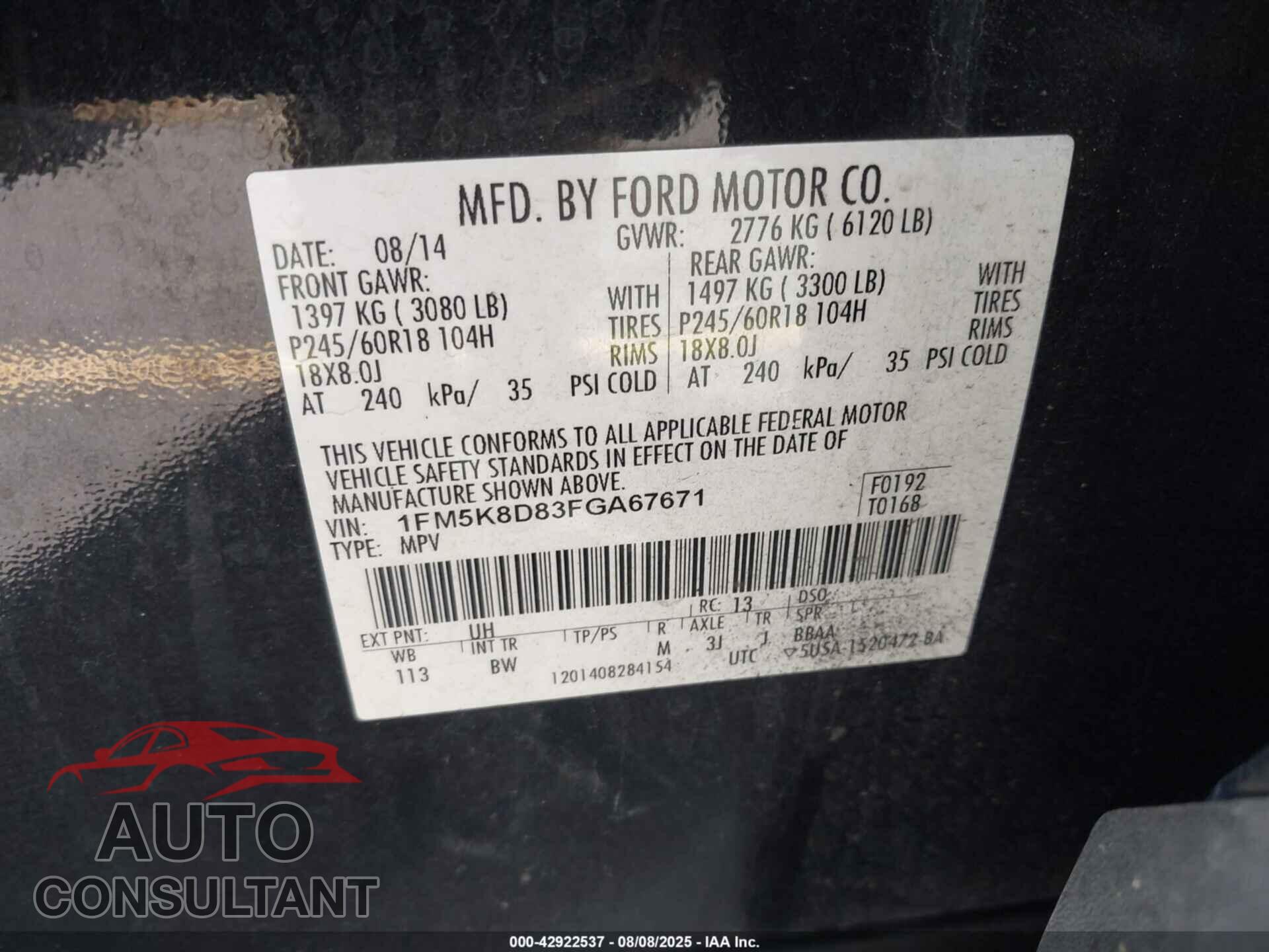 FORD EXPLORER 2015 - 1FM5K8D83FGA67671