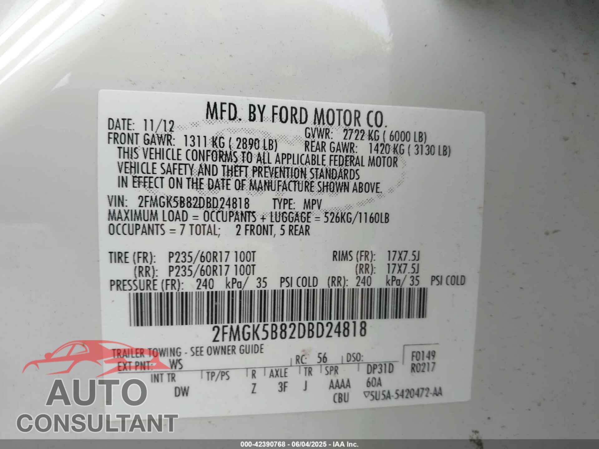 FORD FLEX 2013 - 2FMGK5B82DBD24818