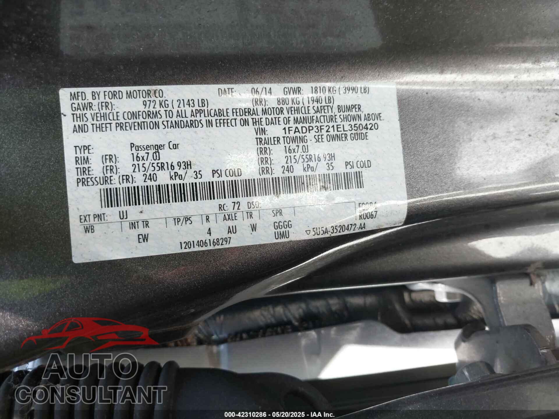 FORD FOCUS 2014 - 1FADP3F21EL350420