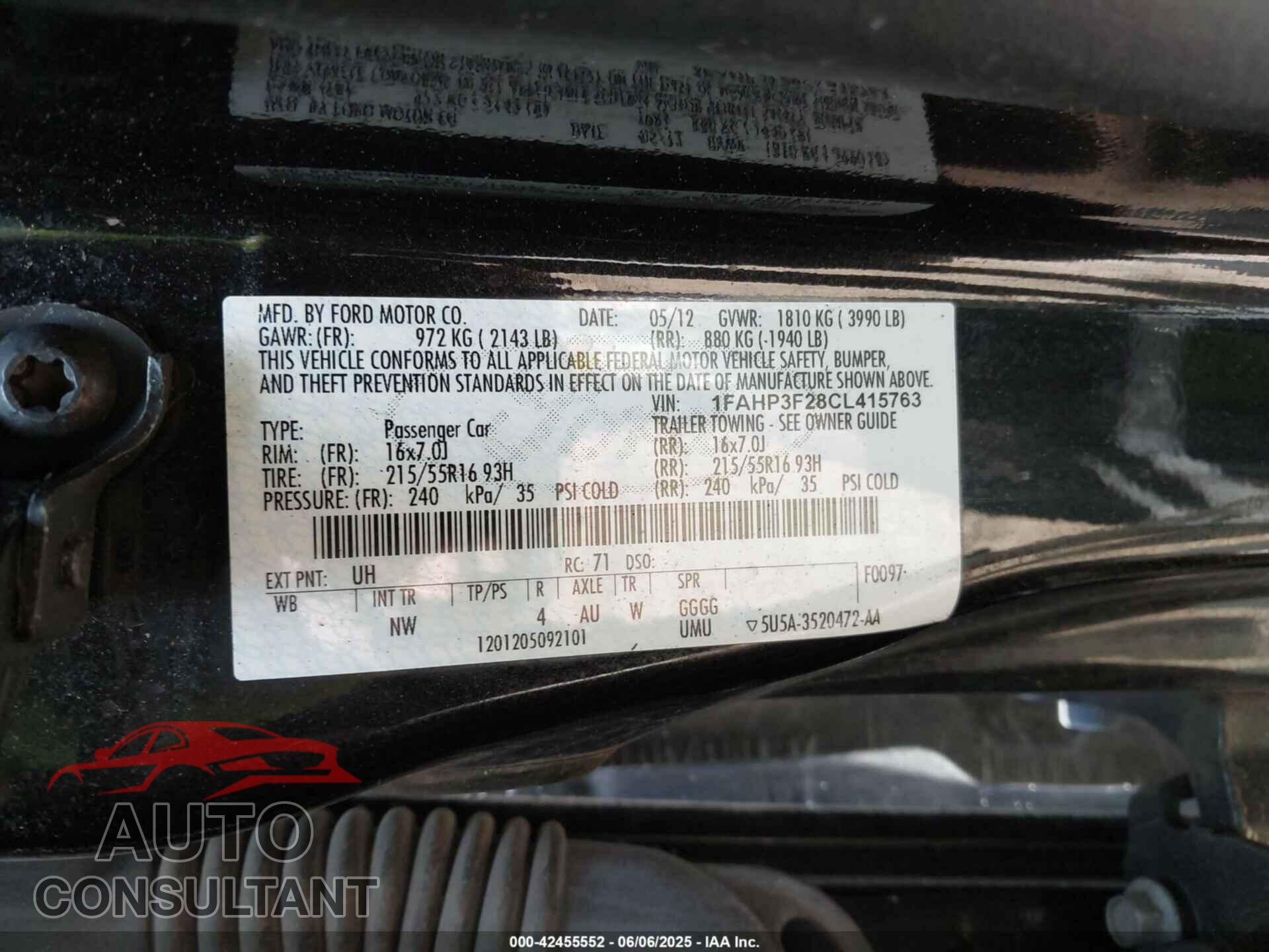 FORD FOCUS 2012 - 1FAHP3F28CL415763