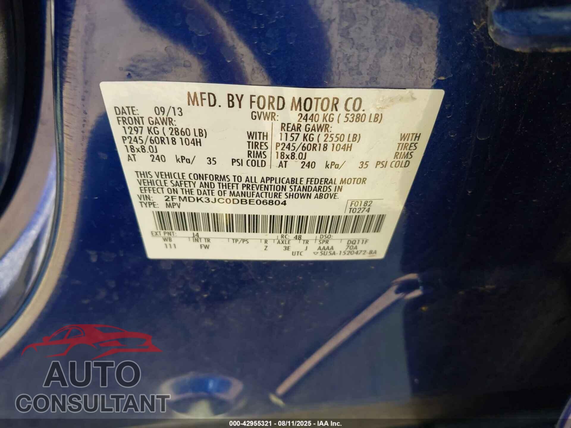 FORD EDGE 2013 - 2FMDK3JC0DBE06804