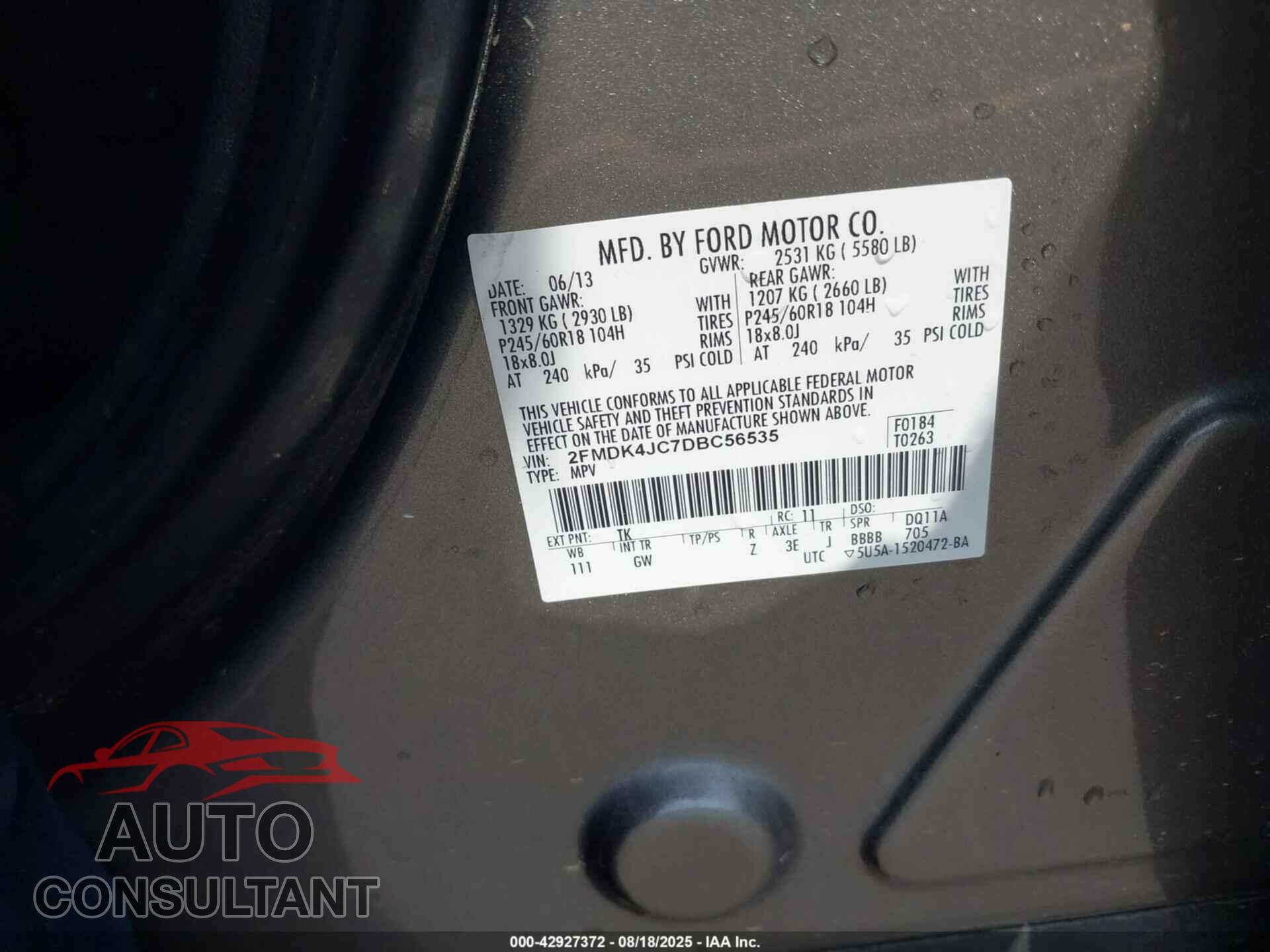 FORD EDGE 2013 - 2FMDK4JC7DBC56535