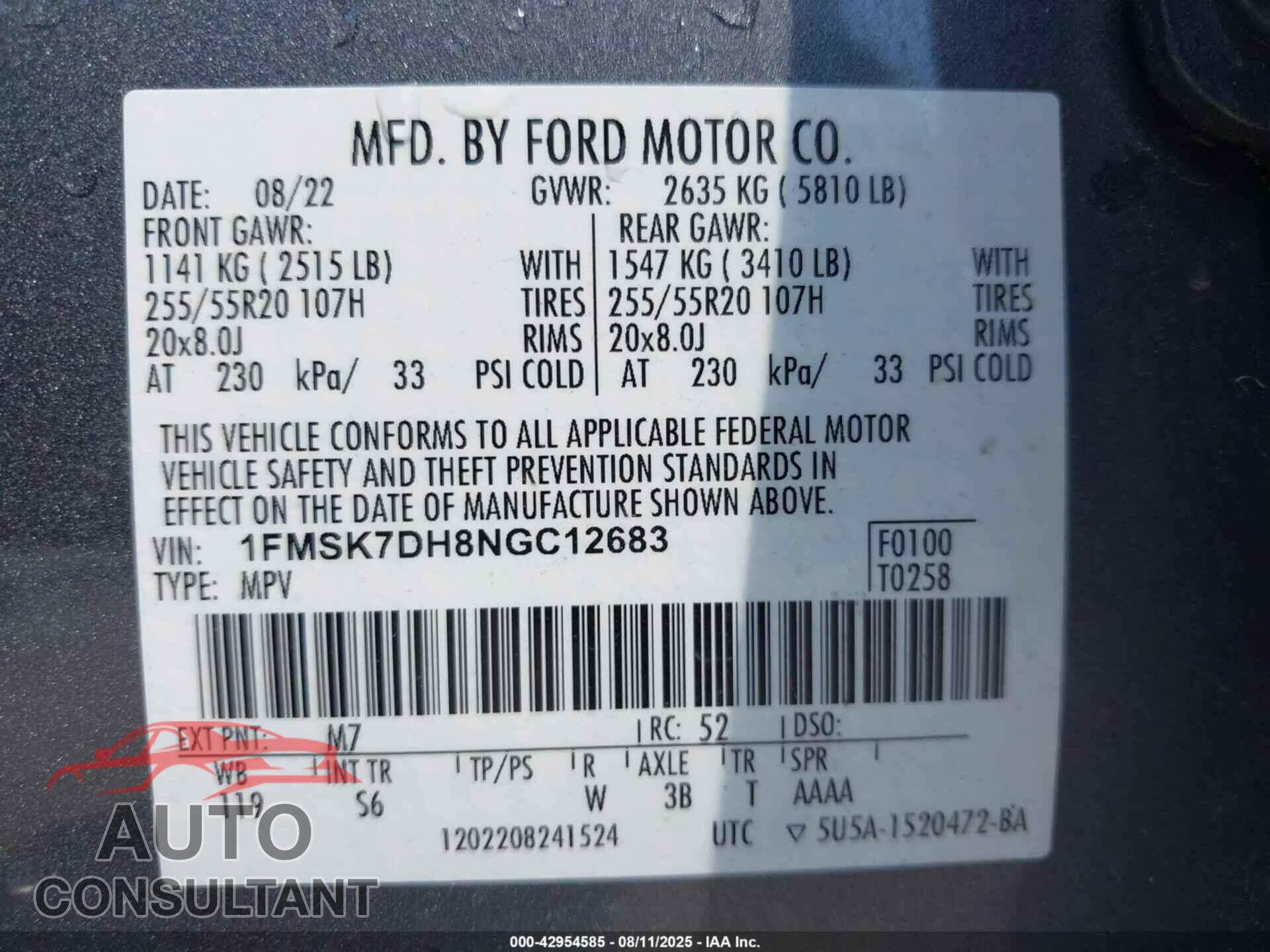 FORD EXPLORER 2022 - 1FMSK7DH8NGC12683