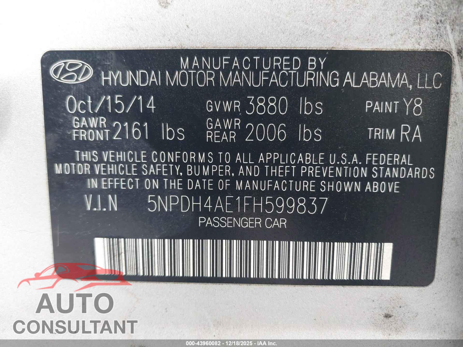 HYUNDAI ELANTRA 2015 - 5NPDH4AE1FH599837