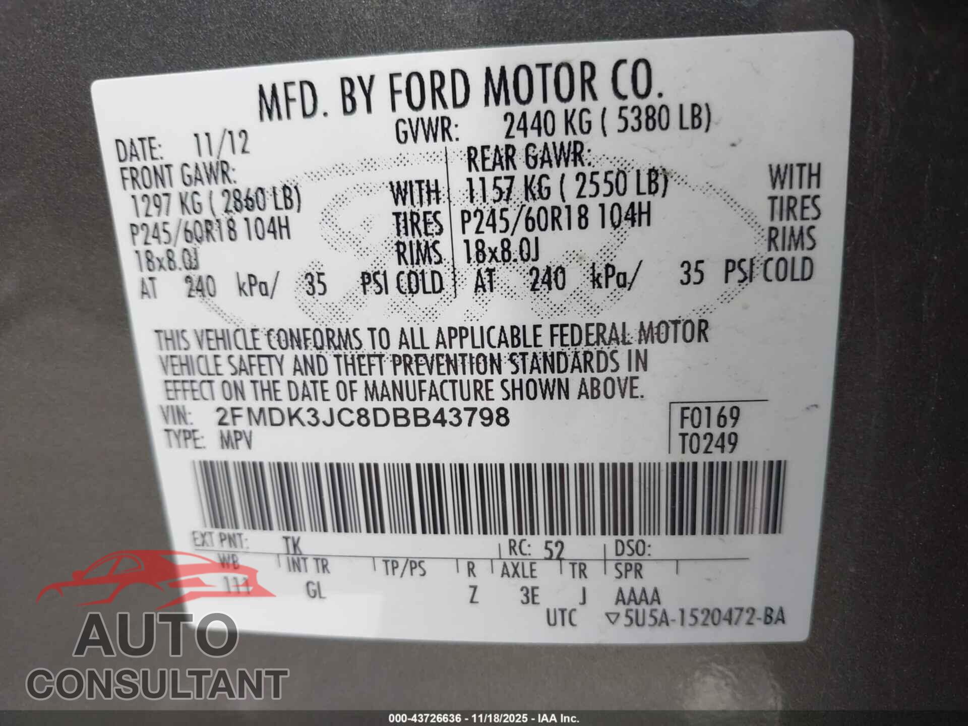 FORD EDGE 2013 - 2FMDK3JC8DBB43798