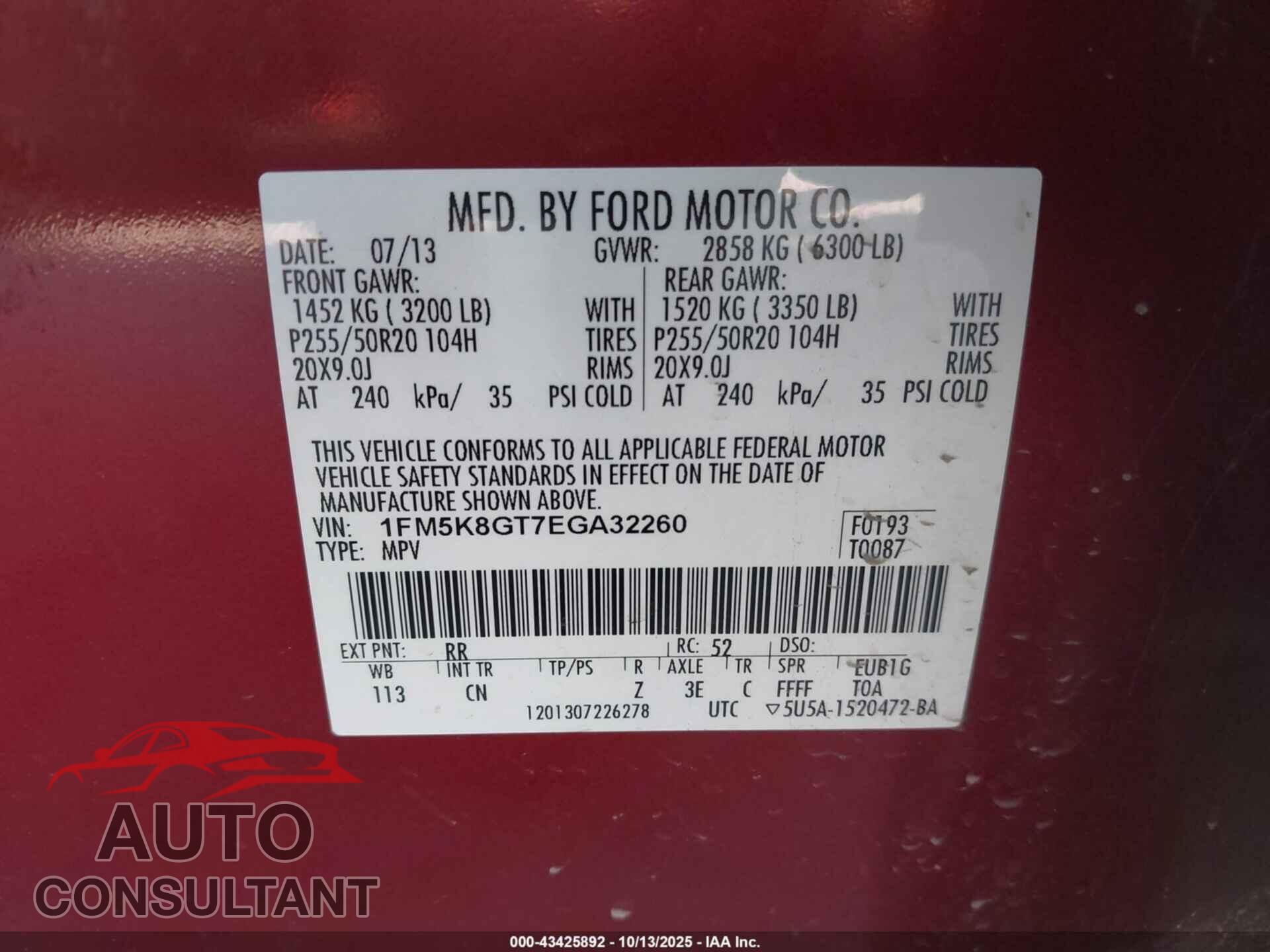 FORD EXPLORER 2014 - 1FM5K8GT7EGA32260