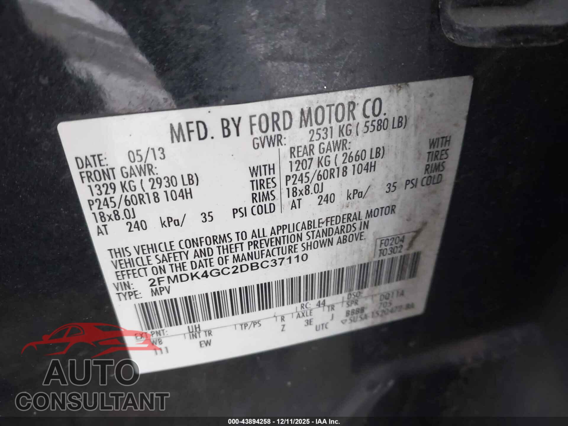 FORD EDGE 2013 - 2FMDK4GC2DBC37110