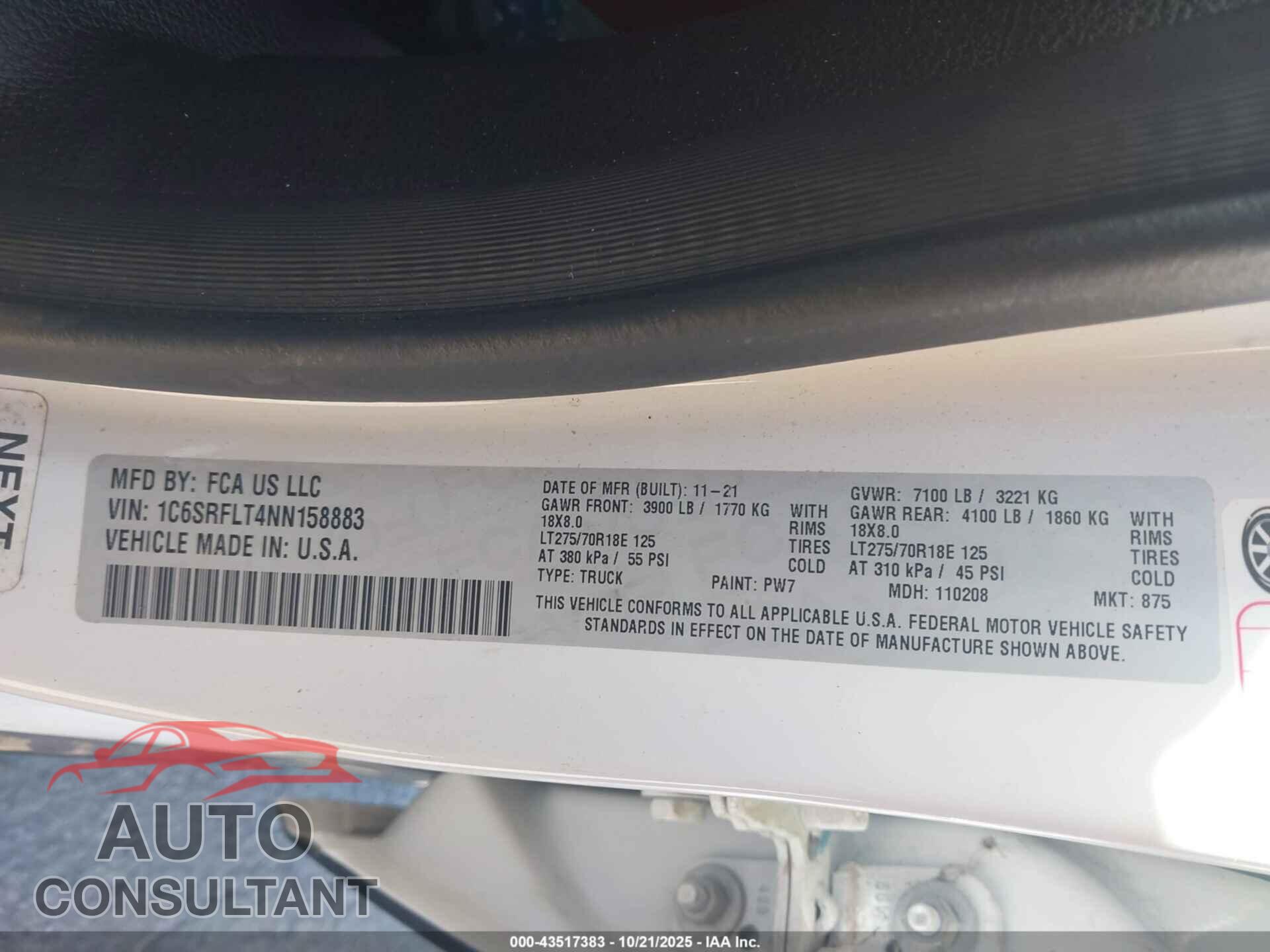 RAM 1500 2022 - 1C6SRFLT4NN158883