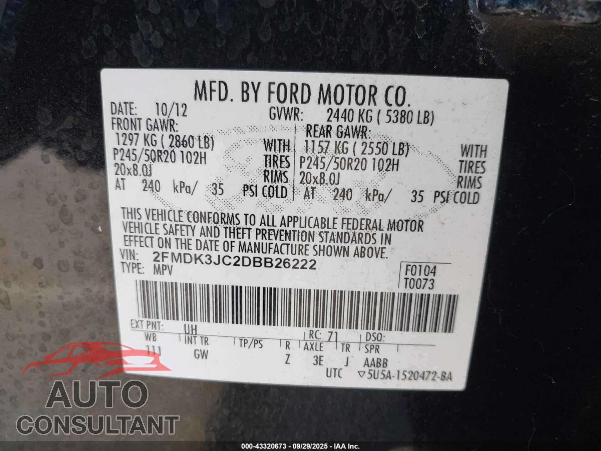 FORD EDGE 2013 - 2FMDK3JC2DBB26222