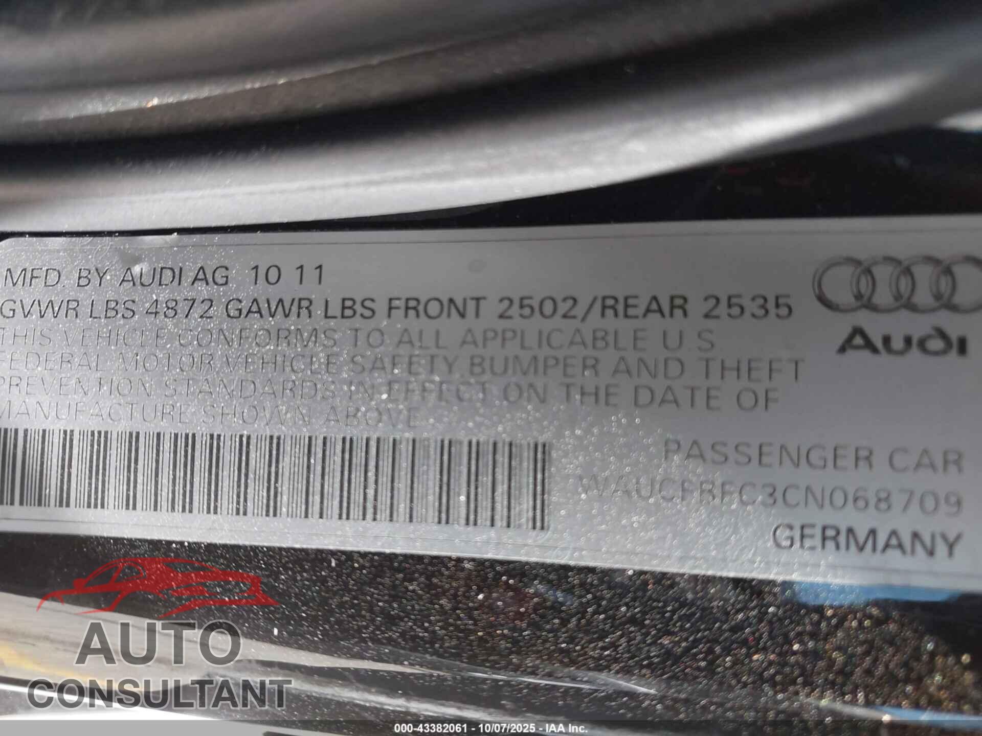 AUDI A6 2012 - WAUCFBFC3CN068709