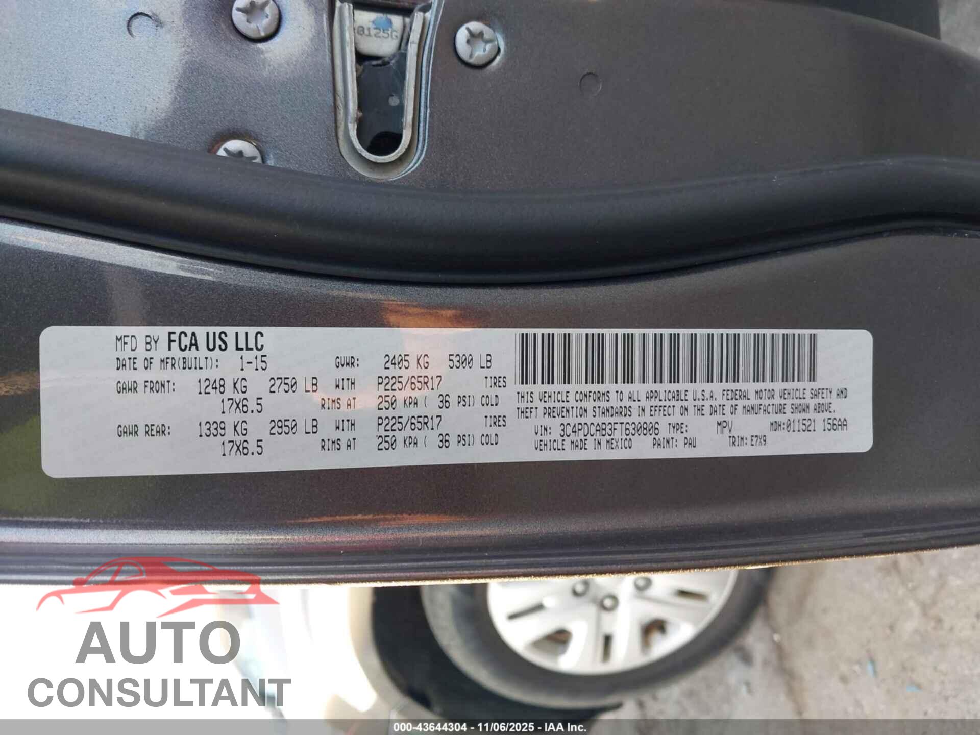 DODGE JOURNEY 2015 - 3C4PDCAB3FT630806
