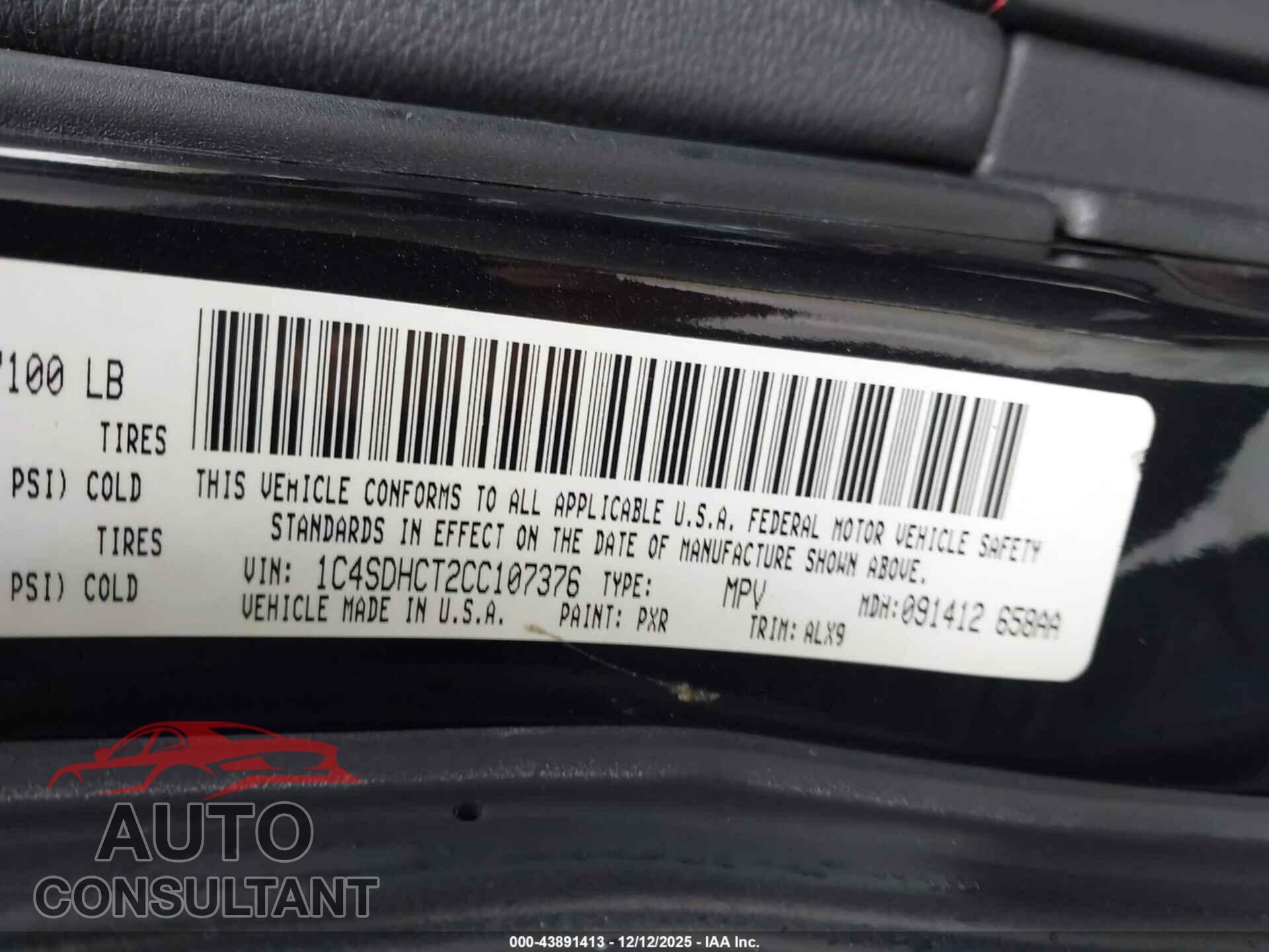DODGE DURANGO 2012 - 1C4SDHCT2CC107376