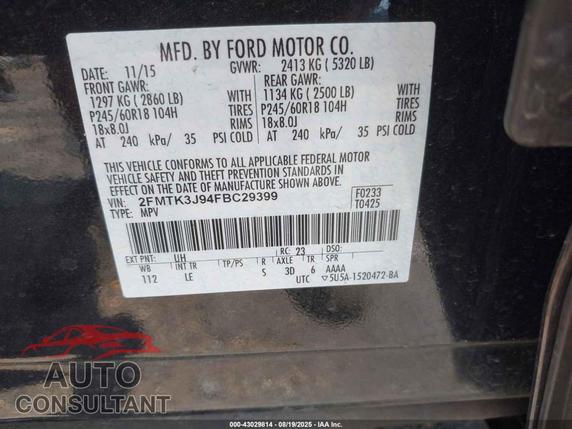 FORD EDGE 2015 - 2FMTK3J94FBC29399