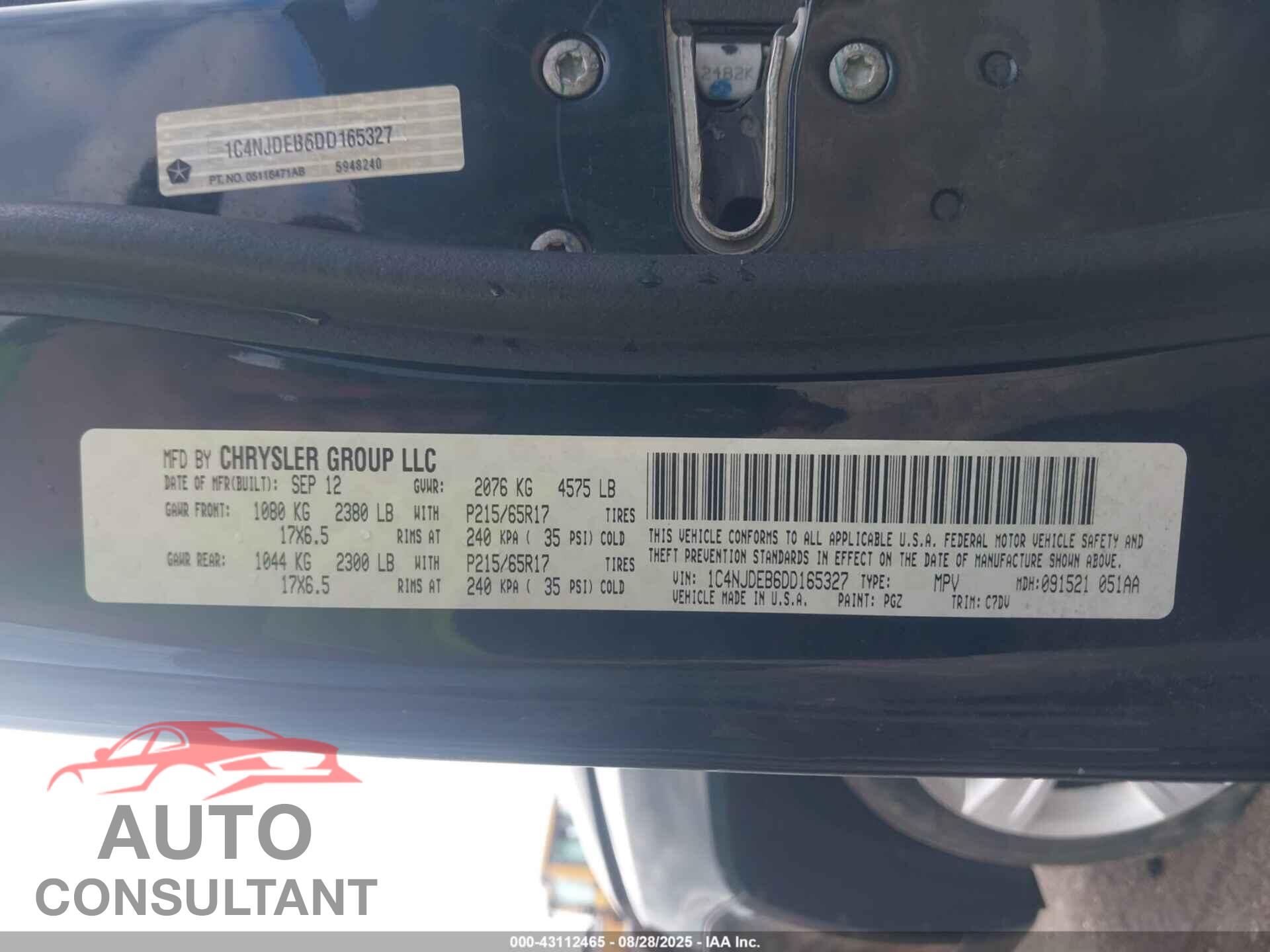 JEEP COMPASS 2013 - 1C4NJDEB6DD165327