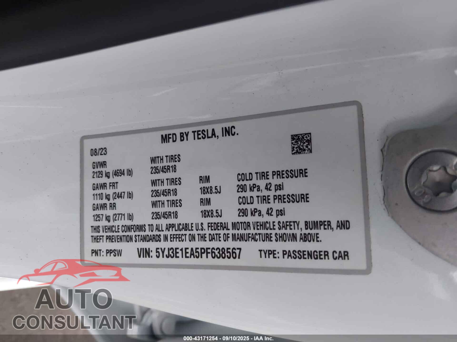 TESLA MODEL 3 2023 - 5YJ3E1EA5PF638567