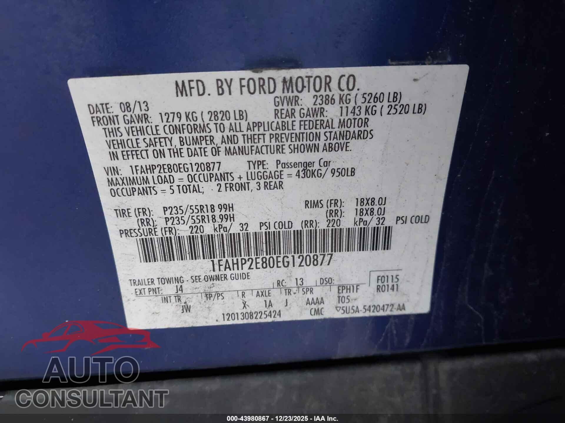 FORD TAURUS 2014 - 1FAHP2E80EG120877