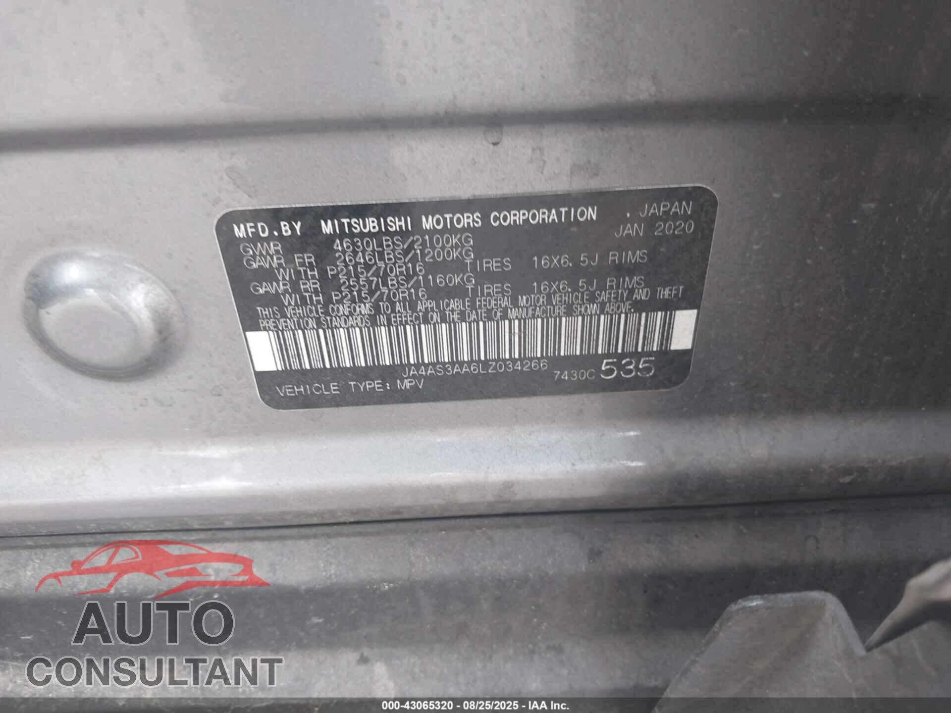 MITSUBISHI ECLIPSE CROSS 2020 - JA4AS3AA6LZ034266