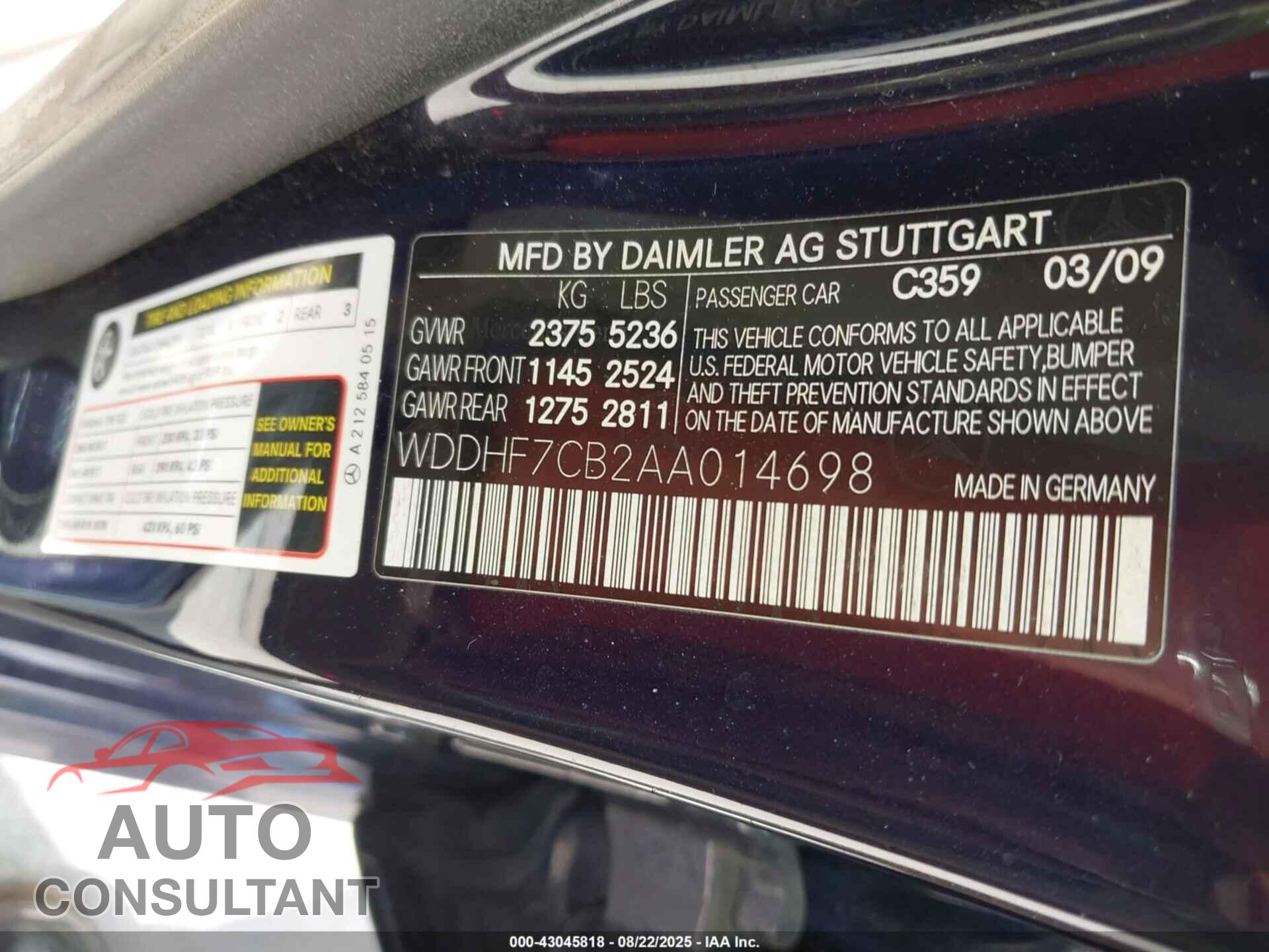 MERCEDES-BENZ E 550 2010 - WDDHF7CB2AA014698