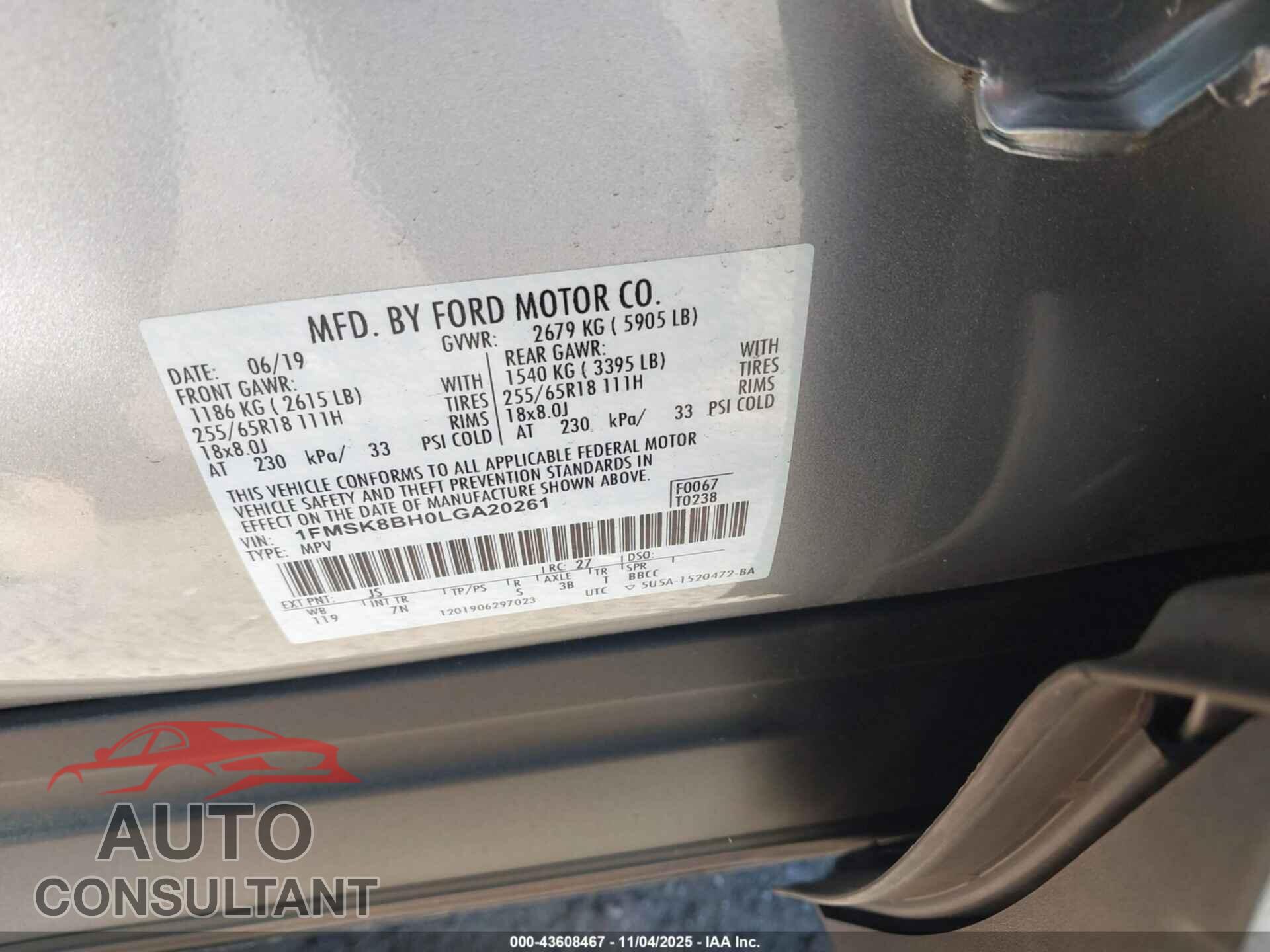 FORD EXPLORER 2020 - 1FMSK8BH0LGA20261