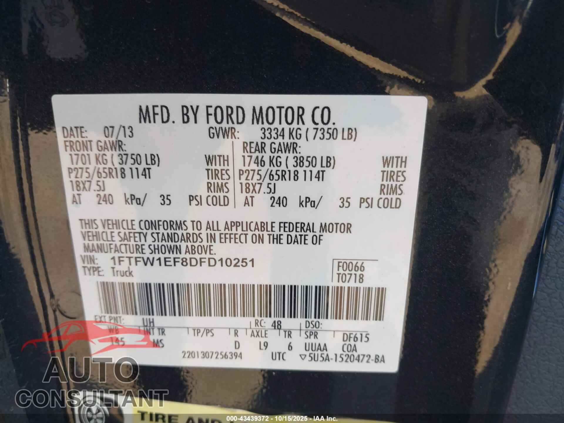 FORD F-150 2013 - 1FTFW1EF8DFD10251