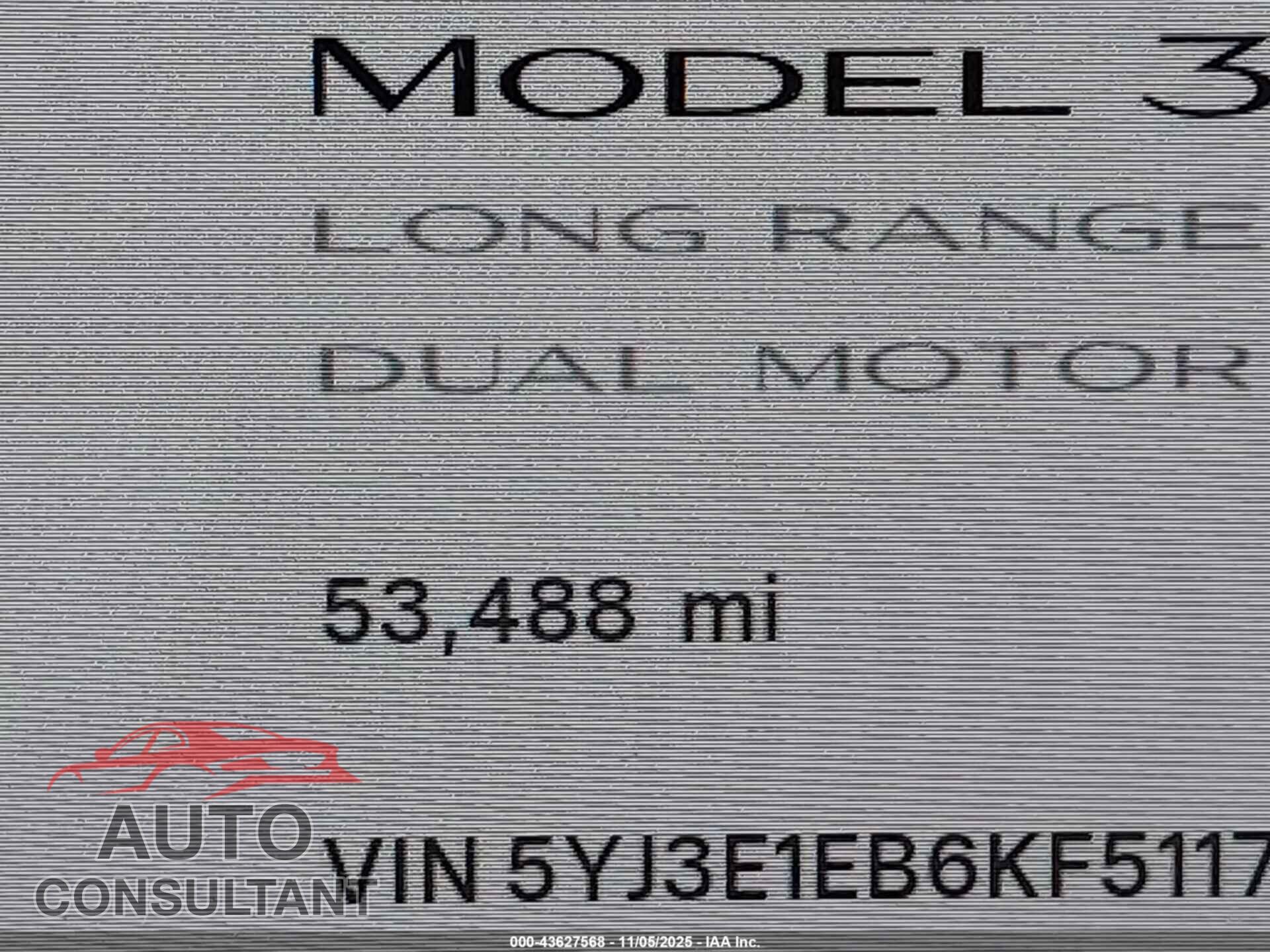 TESLA MODEL 3 2019 - 5YJ3E1EB6KF511750
