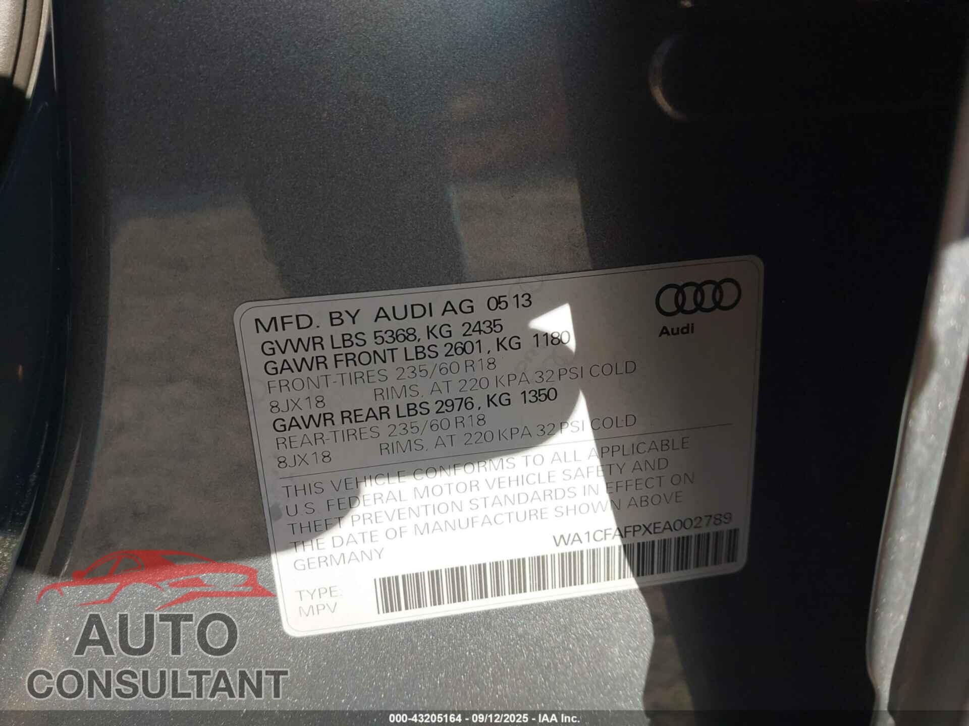 AUDI Q5 2014 - WA1CFAFPXEA002789