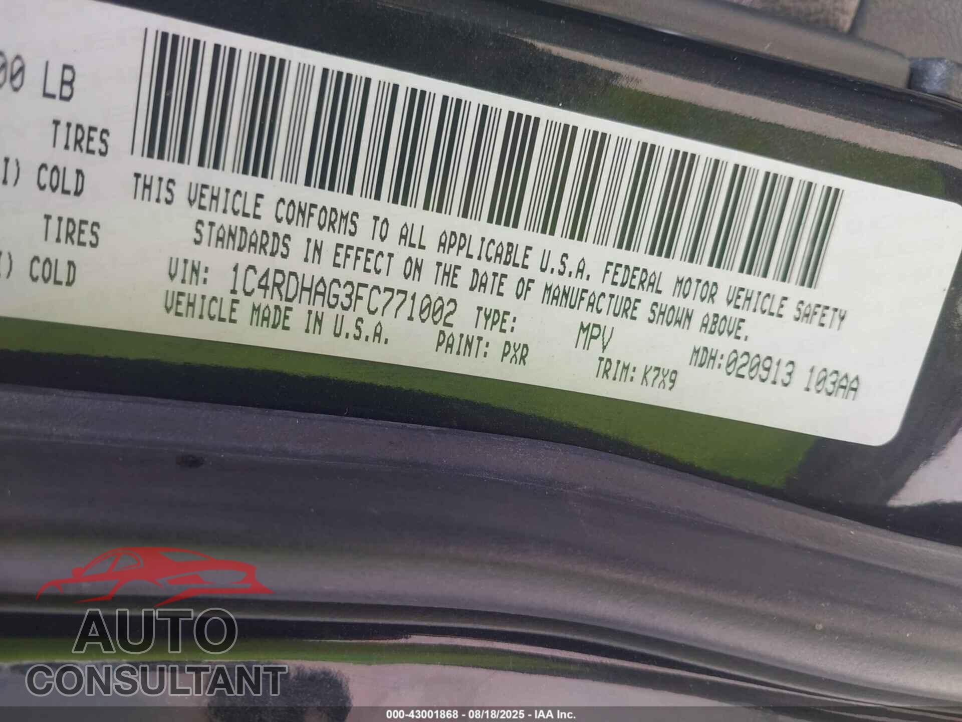 DODGE DURANGO 2015 - 1C4RDHAG3FC771002