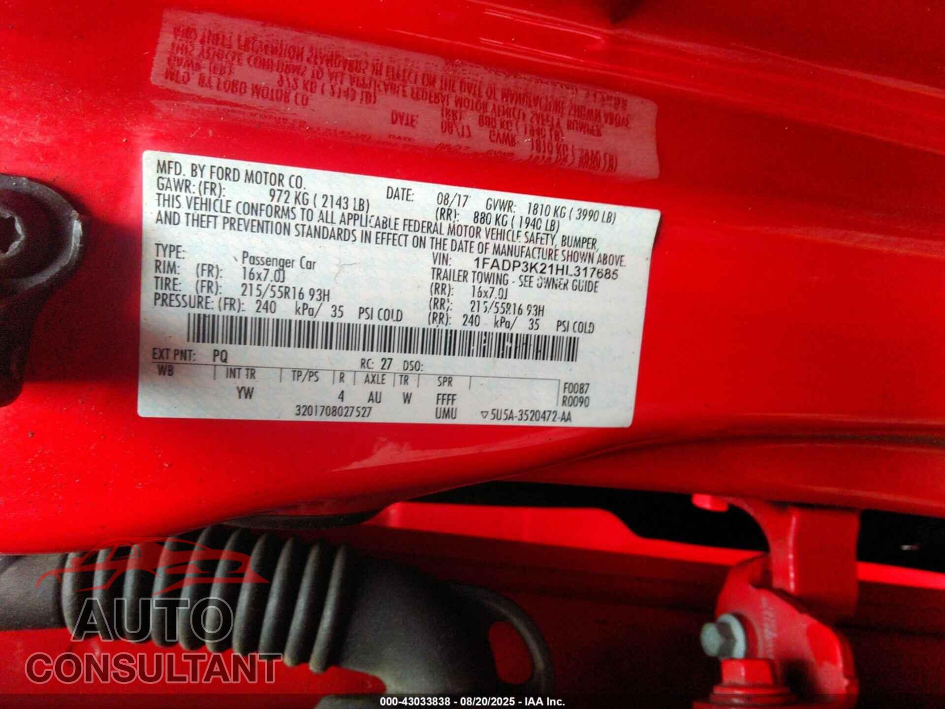 FORD FOCUS 2017 - 1FADP3K21HL317685