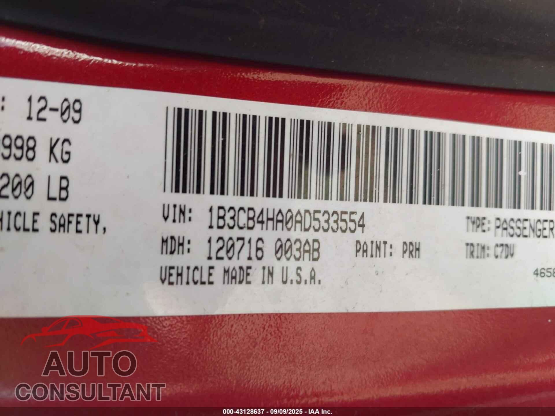 DODGE CALIBER 2010 - 1B3CB4HA0AD533554