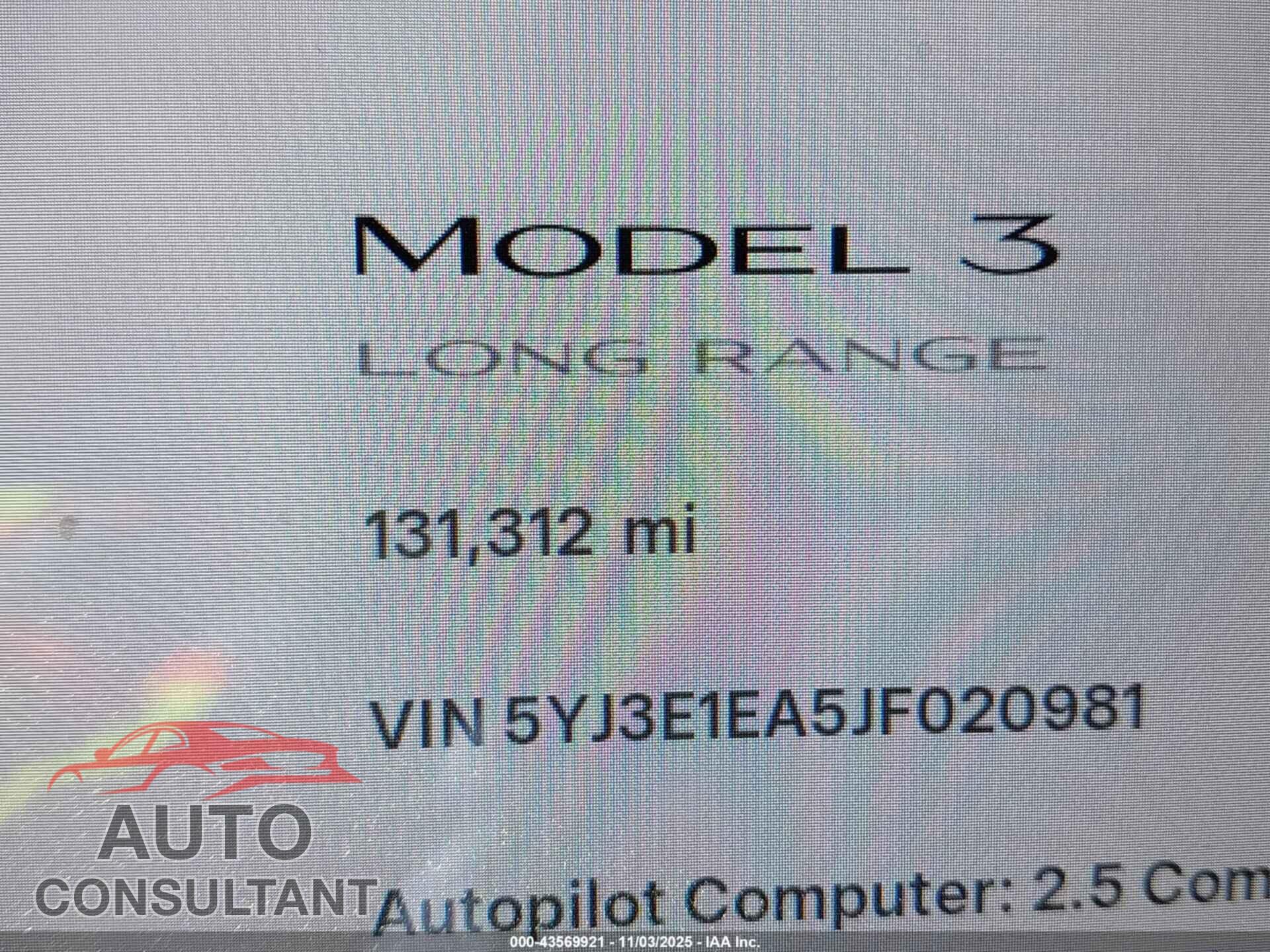 TESLA MODEL 3 2018 - 5YJ3E1EA5JF020981