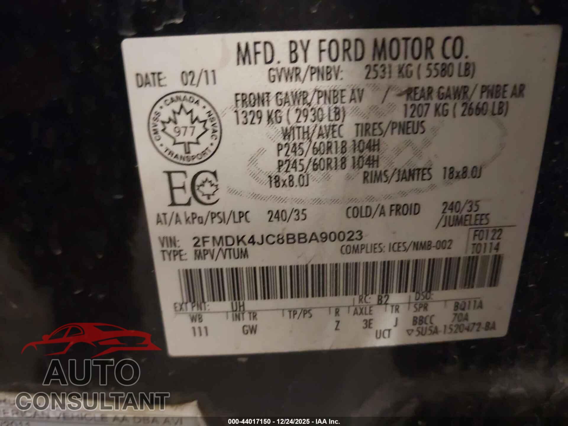 FORD EDGE 2011 - 2FMDK4JC8BBA90023