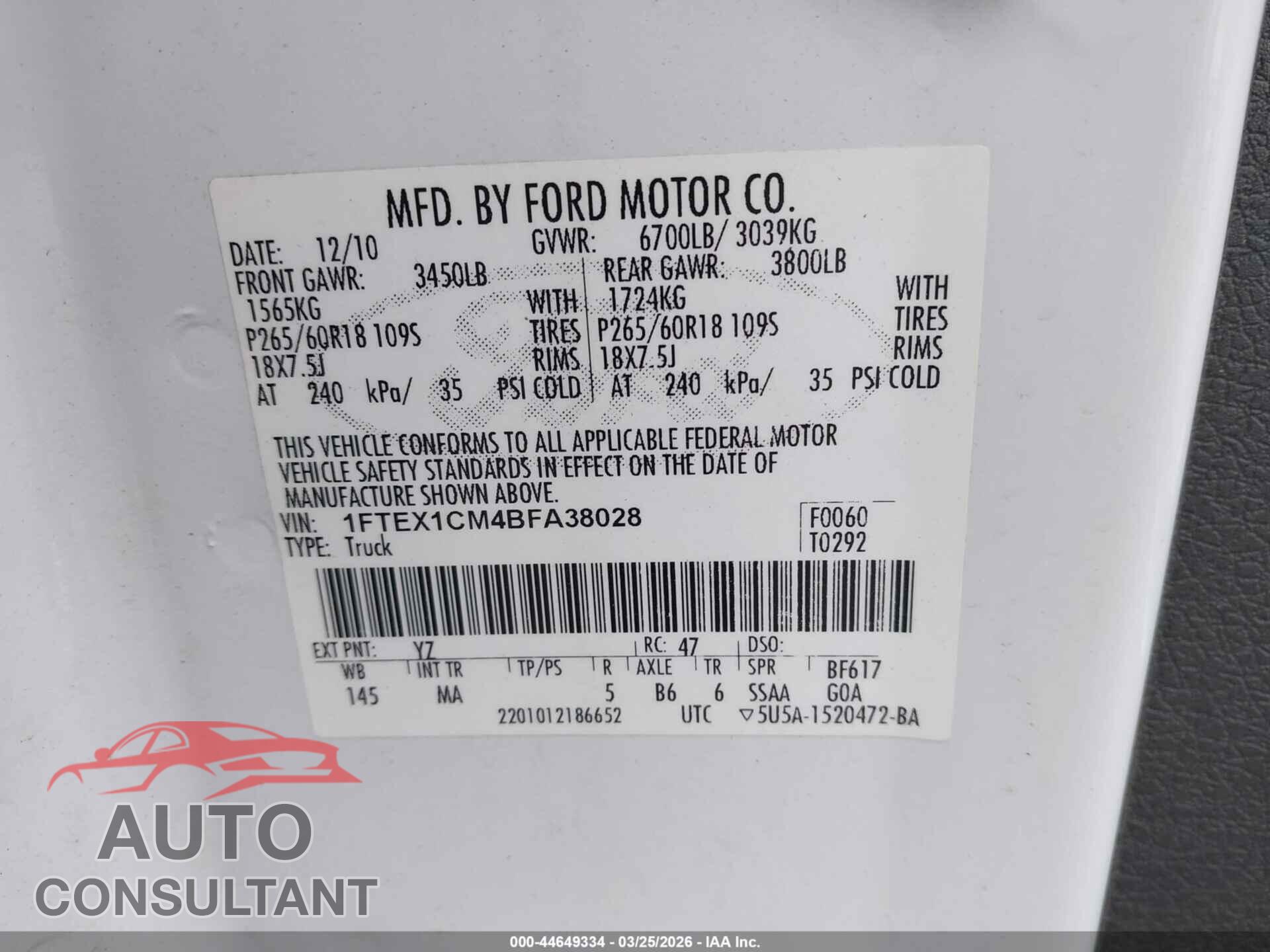 FORD F-150 2011 - 1FTEX1CM4BFA38028