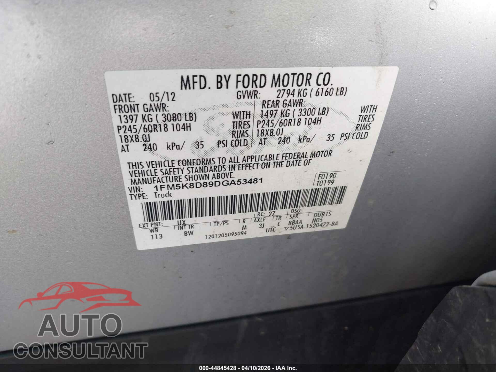 FORD EXPLORER 2013 - 1FM5K8D89DGA53481