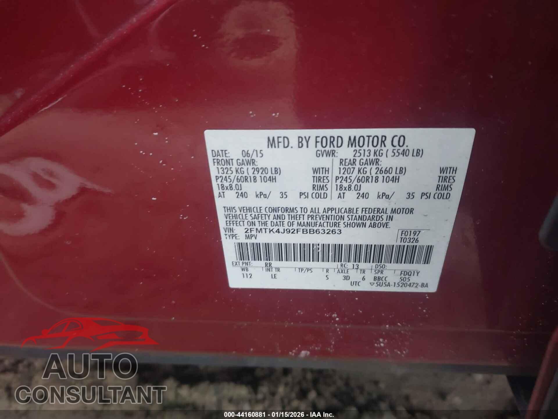 FORD EDGE 2015 - 2FMTK4J92FBB63263