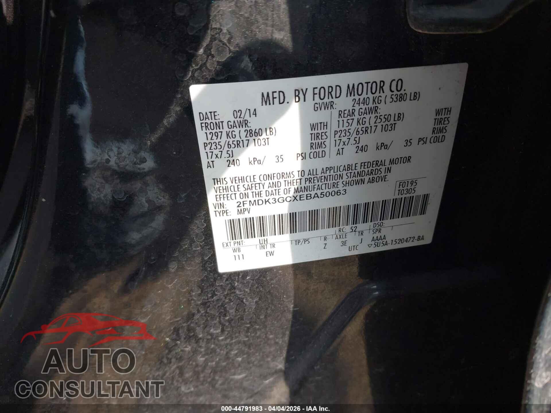 FORD EDGE 2014 - 2FMDK3GCXEBA50063