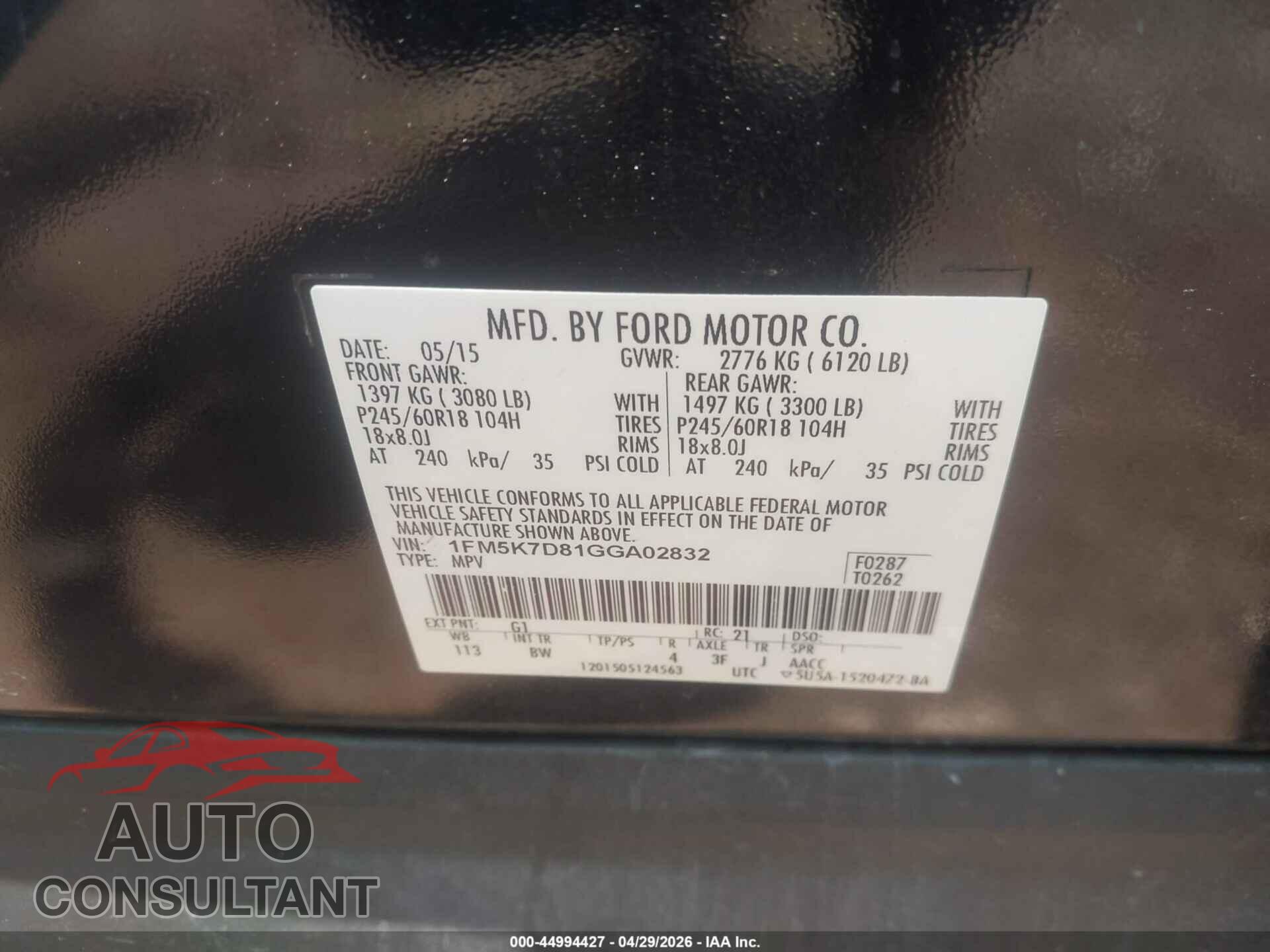 FORD EXPLORER 2016 - 1FM5K7D81GGA02832