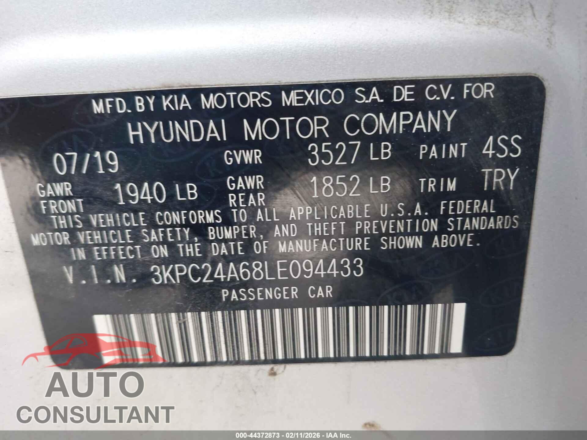 HYUNDAI ACCENT 2020 - 3KPC24A68LE094433