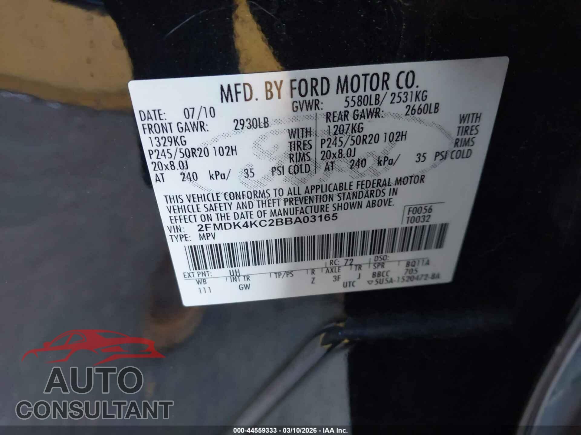 FORD EDGE 2011 - 2FMDK4KC2BBA03165