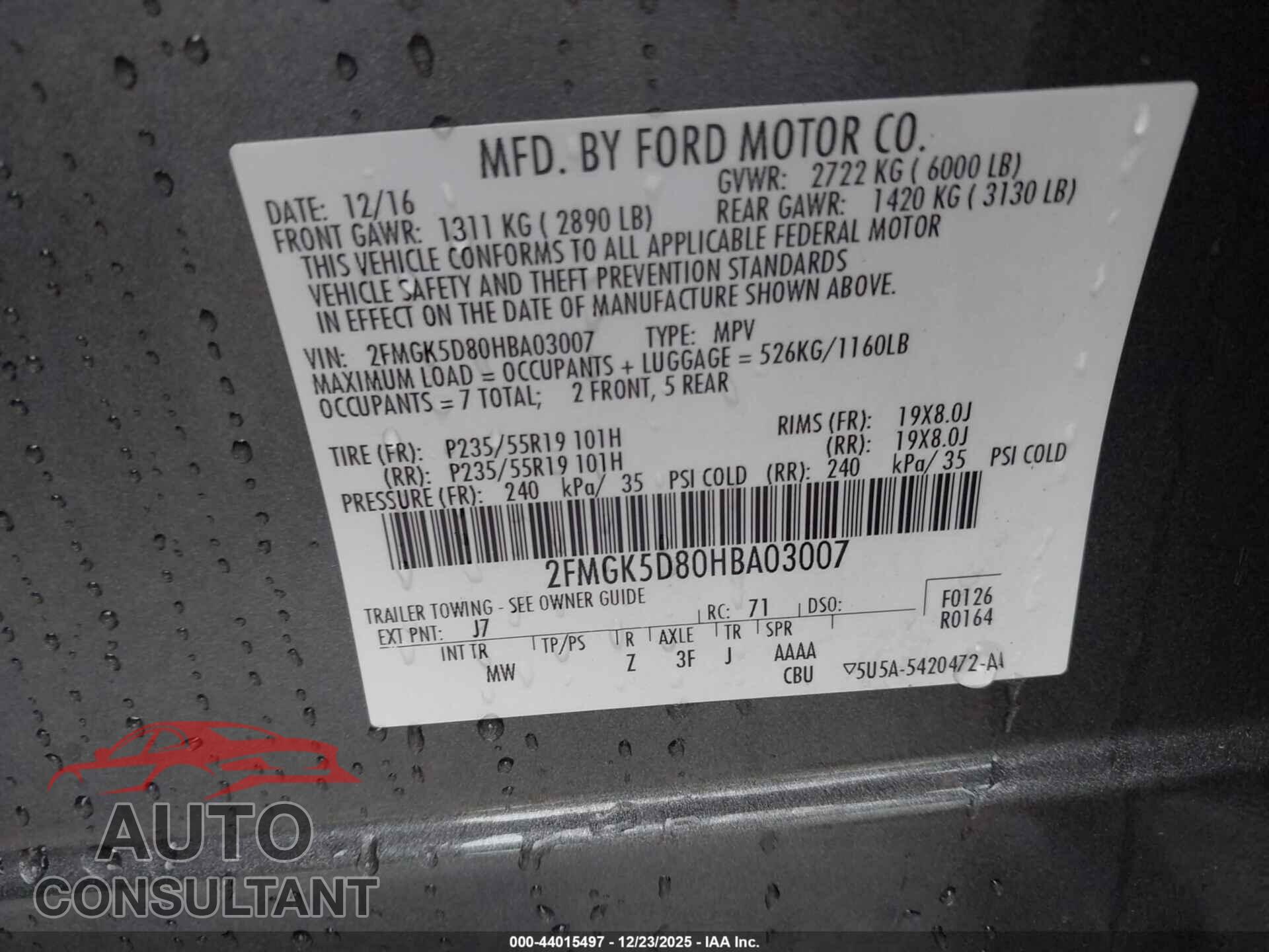 FORD FLEX 2017 - 2FMGK5D80HBA03007