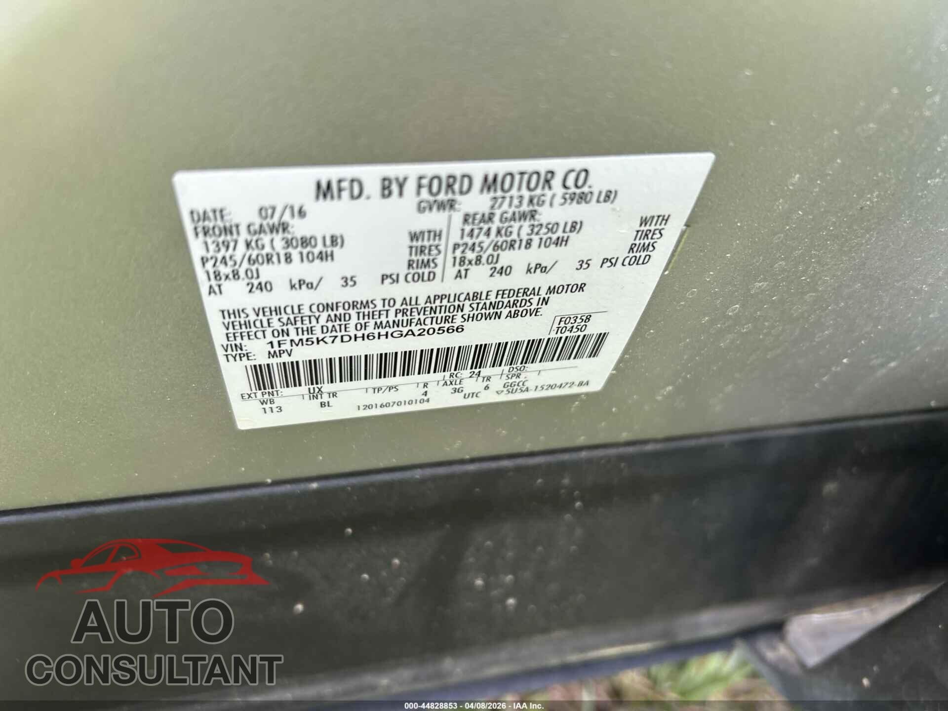 FORD EXPLORER 2017 - 1FM5K7DH6HGA20566