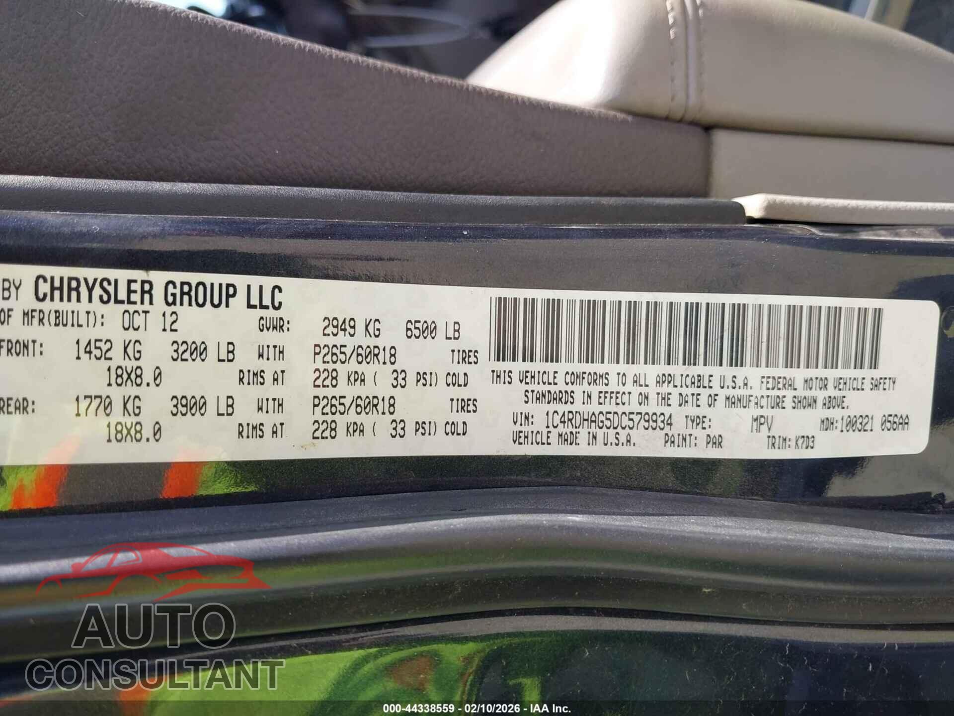 DODGE DURANGO 2013 - 1C4RDHAG5DC579934