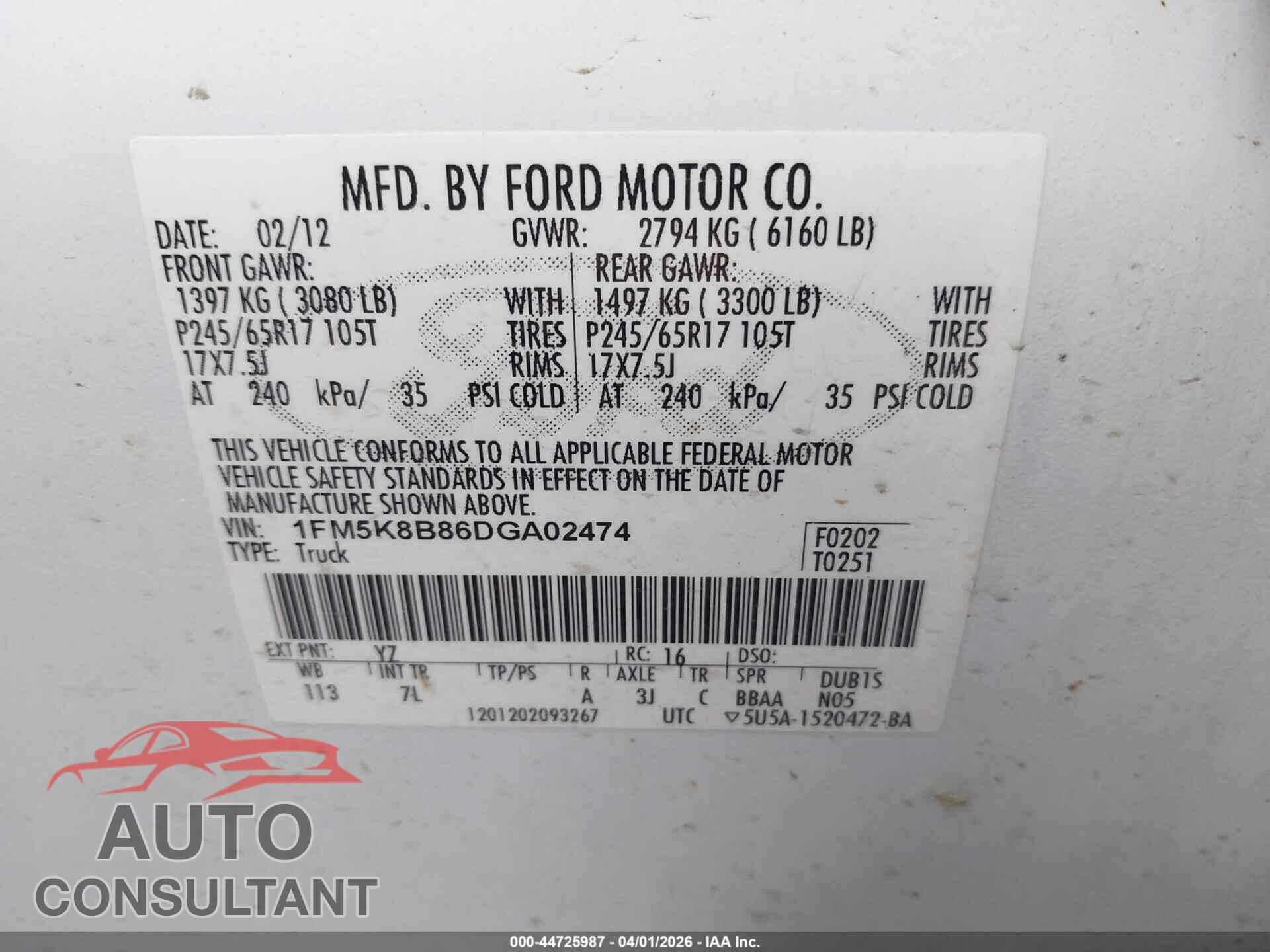 FORD EXPLORER 2013 - 1FM5K8B86DGA02474