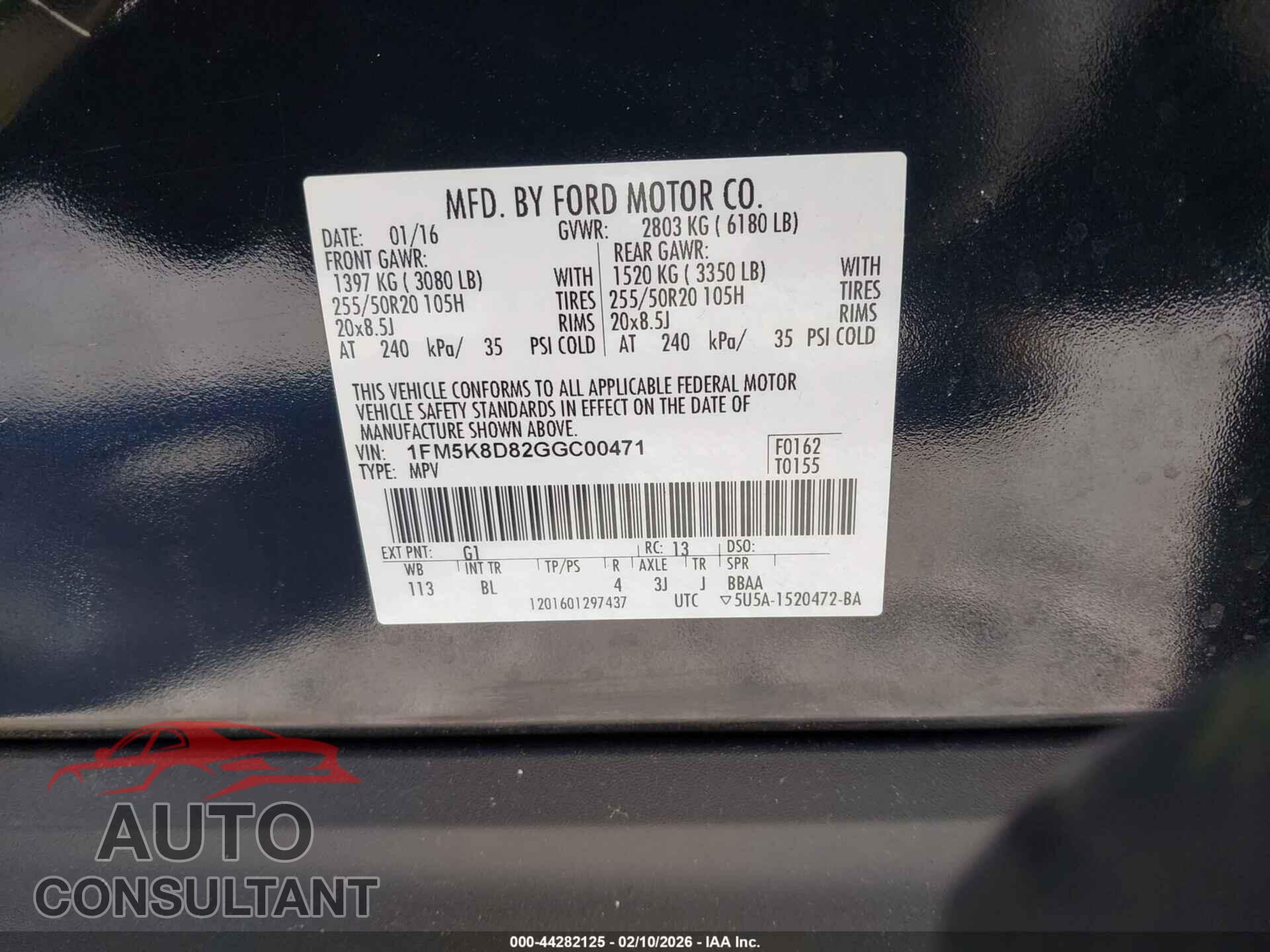 FORD EXPLORER 2016 - 1FM5K8D82GGC00471
