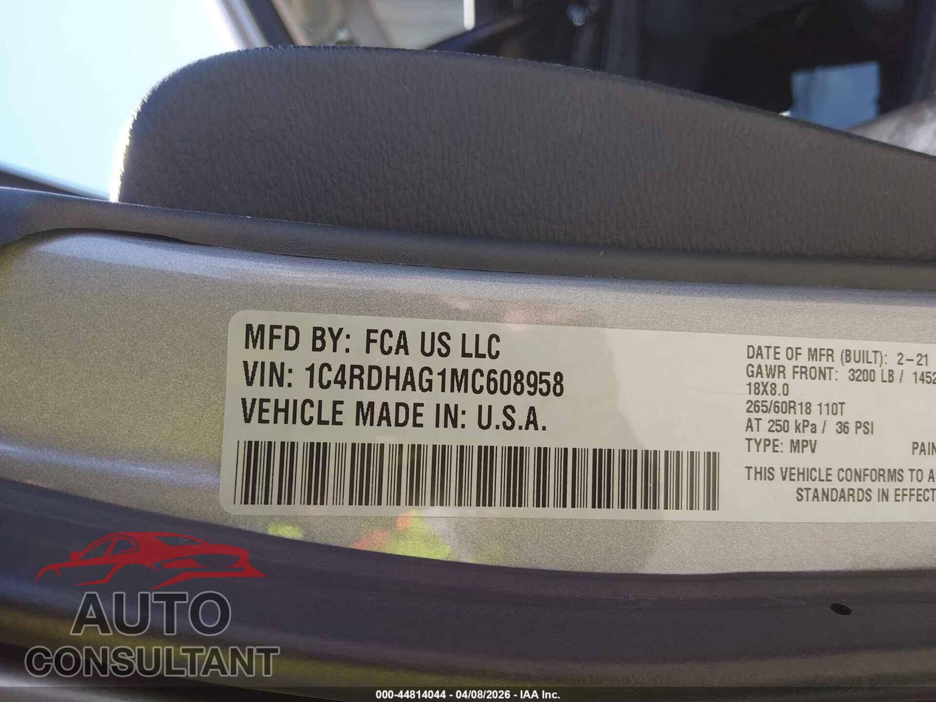 DODGE DURANGO 2021 - 1C4RDHAG1MC608958