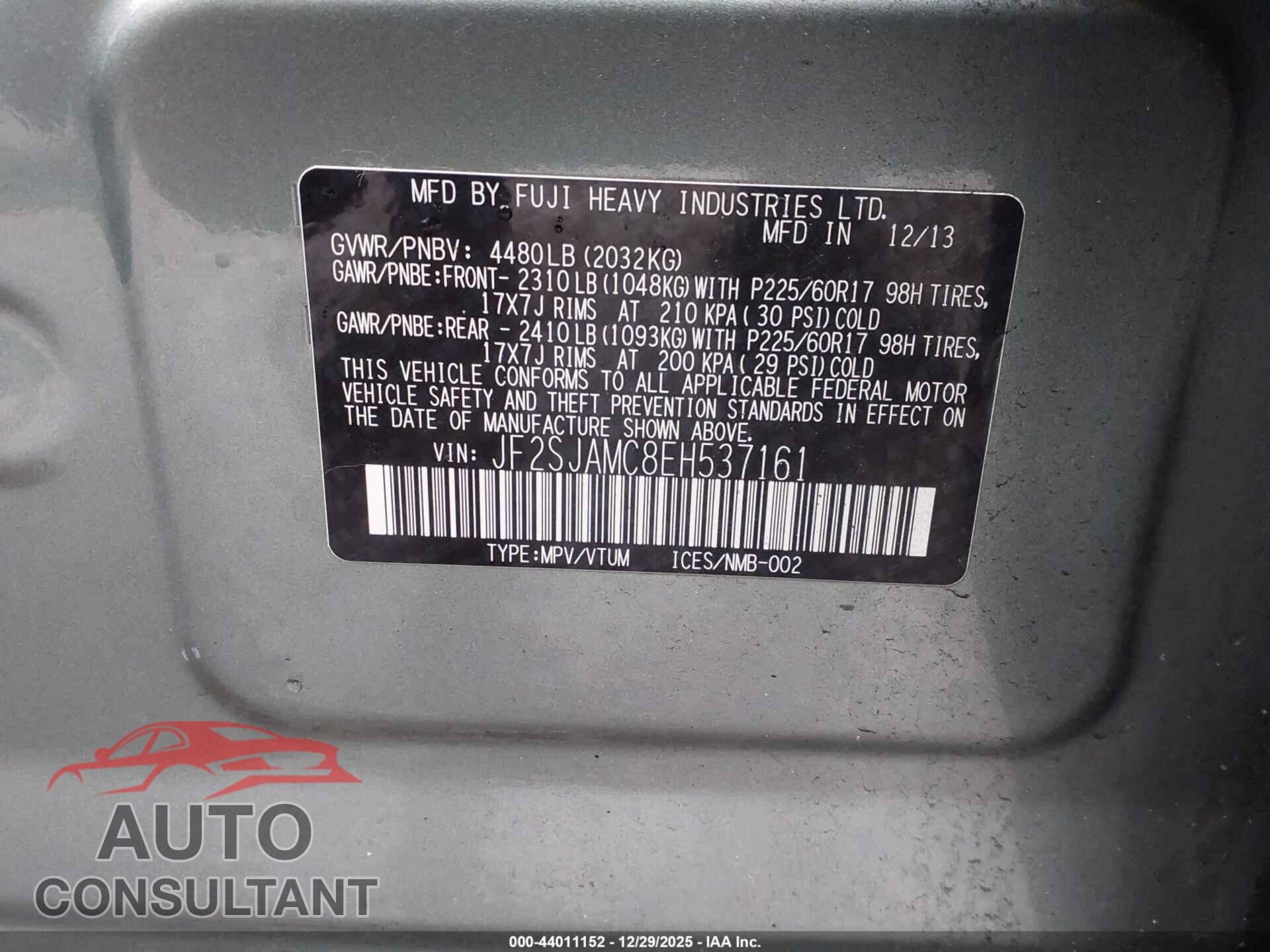 SUBARU FORESTER 2014 - JF2SJAMC8EH537161