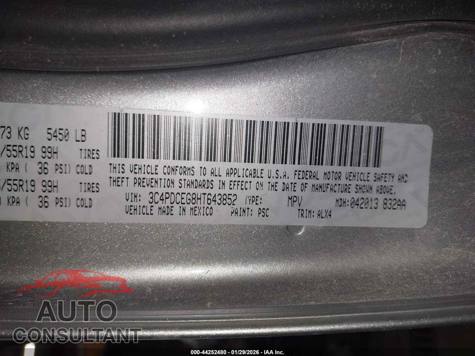 DODGE JOURNEY 2017 - 3C4PDCEG8HT643852