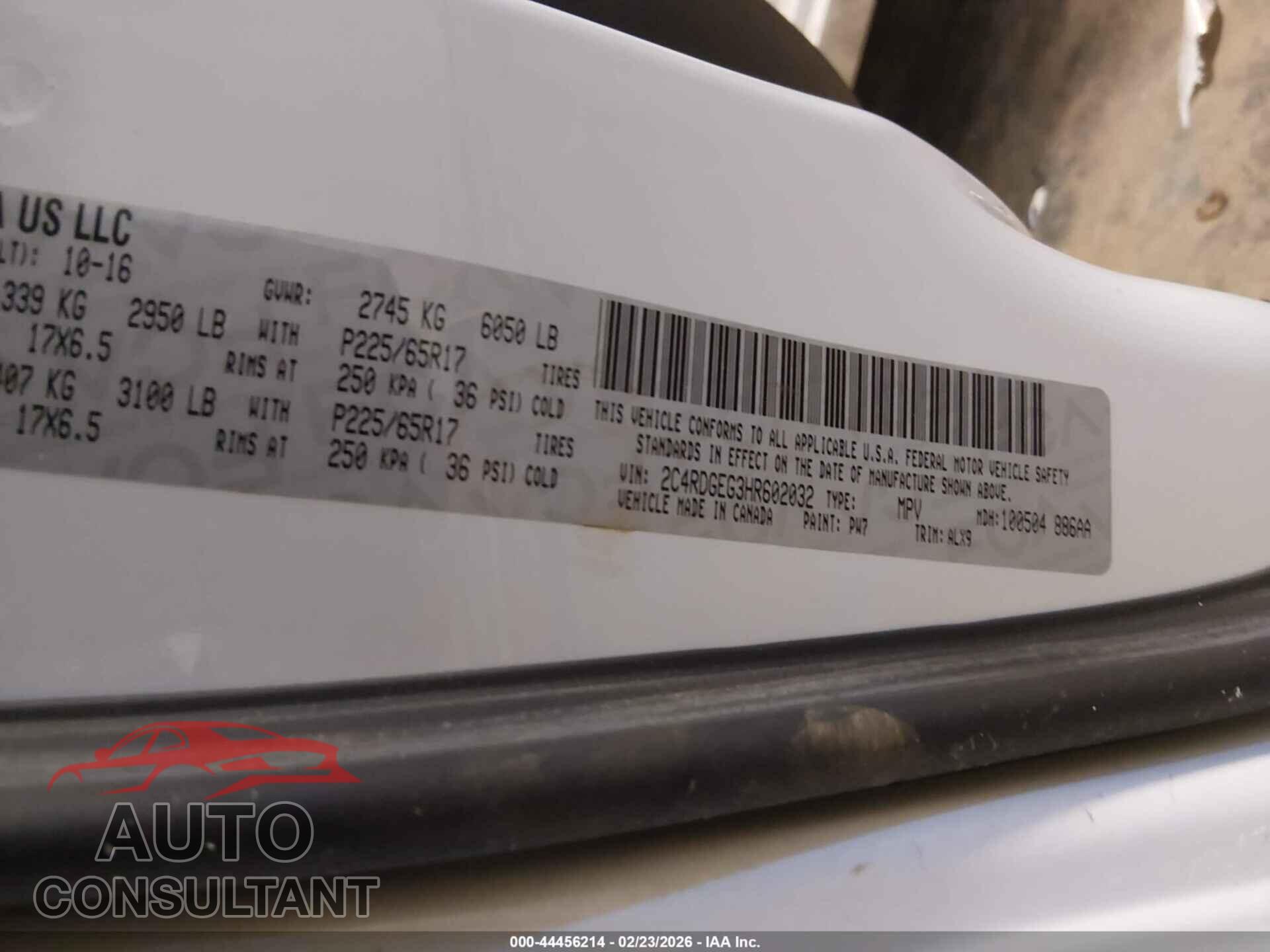 DODGE GRAND CARAVAN 2017 - 2C4RDGEG3HR602032