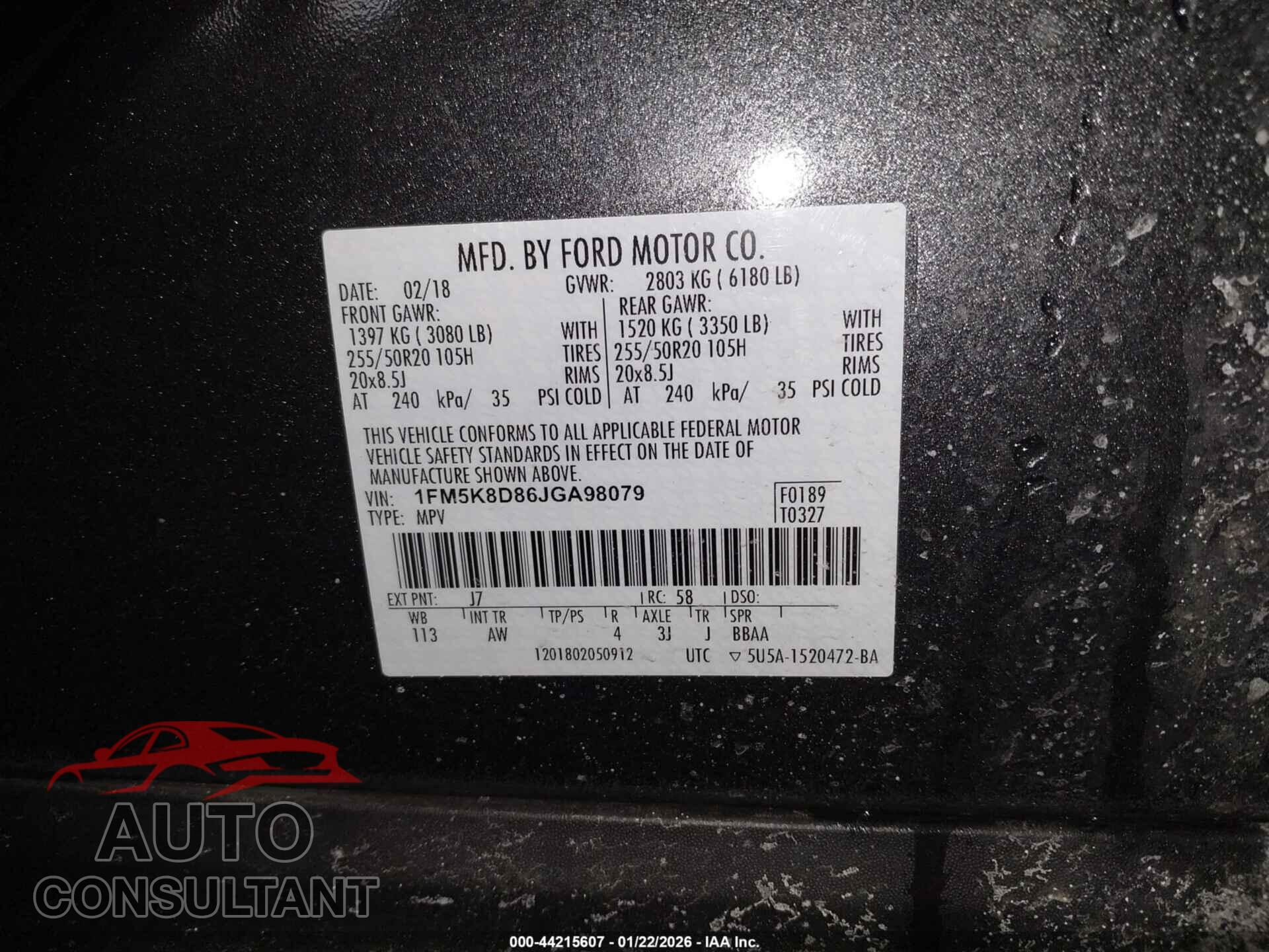FORD EXPLORER 2018 - 1FM5K8D86JGA98079