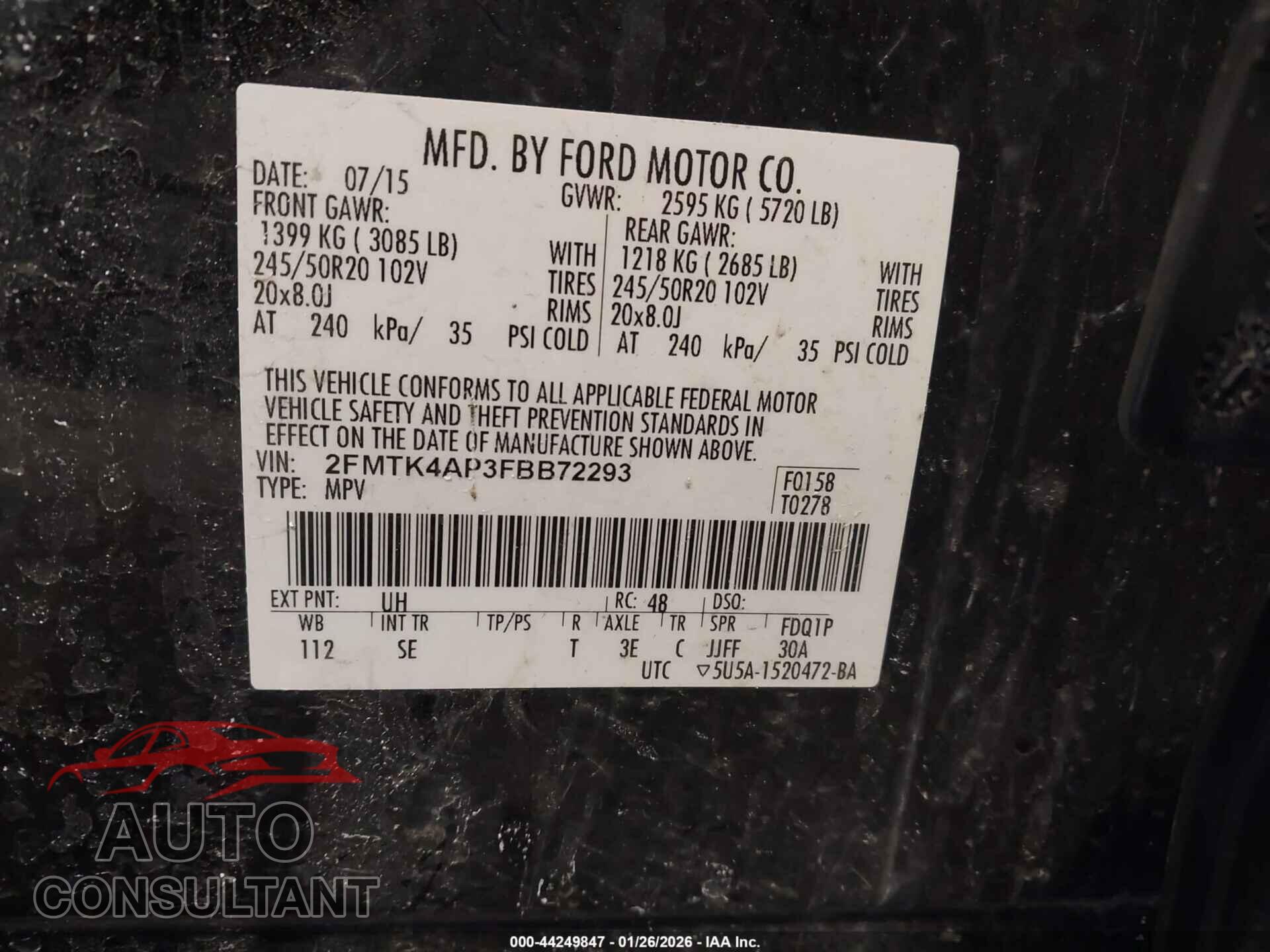 FORD EDGE 2015 - 2FMTK4AP3FBB72293