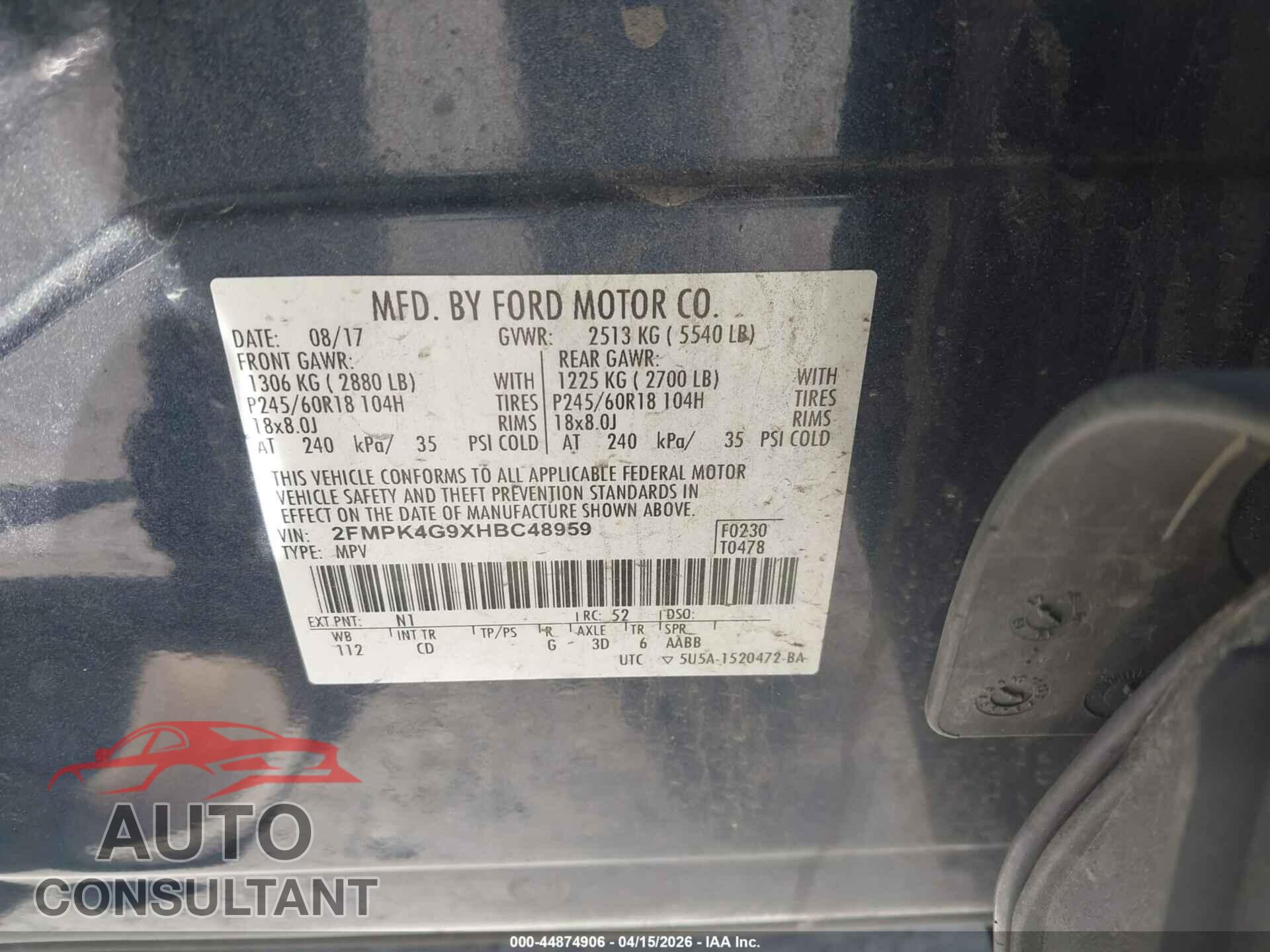 FORD EDGE 2017 - 2FMPK4G9XHBC48959